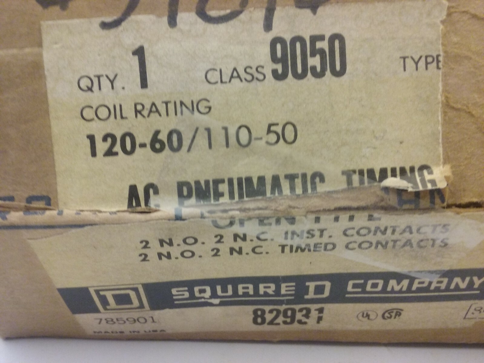 SQUARE D 9050-BO-23D AC PNEUMATIC TIMING RELAY 120V SERIES C NIB
