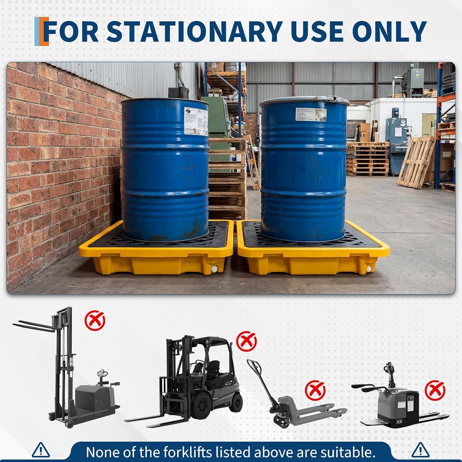 Spill Containment Pallet for 1 Drum 1500 lbs Capacity HDPE Tray 26.5×26.5×6″