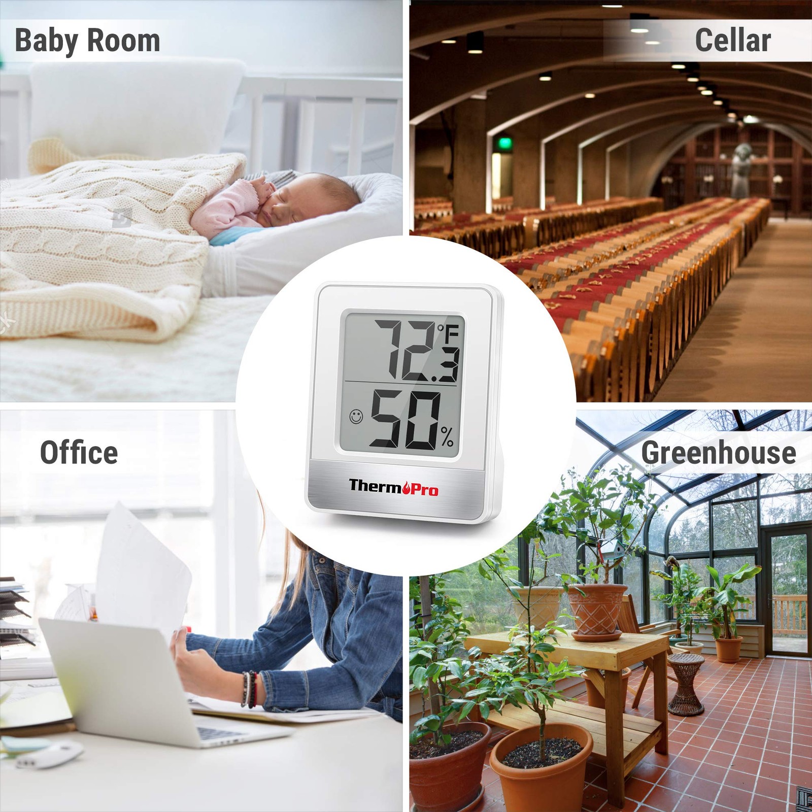 TempPro TP49 Digital Hygrometer Indoor small, White Thermometer