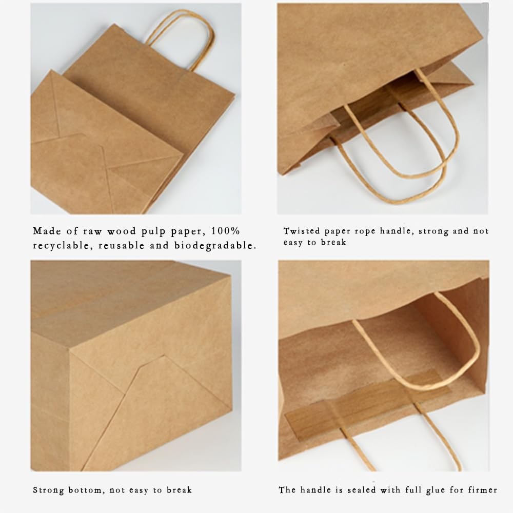 HSMOK Brown Paper Bags with Handles, 1 Count (Pack of 100),
