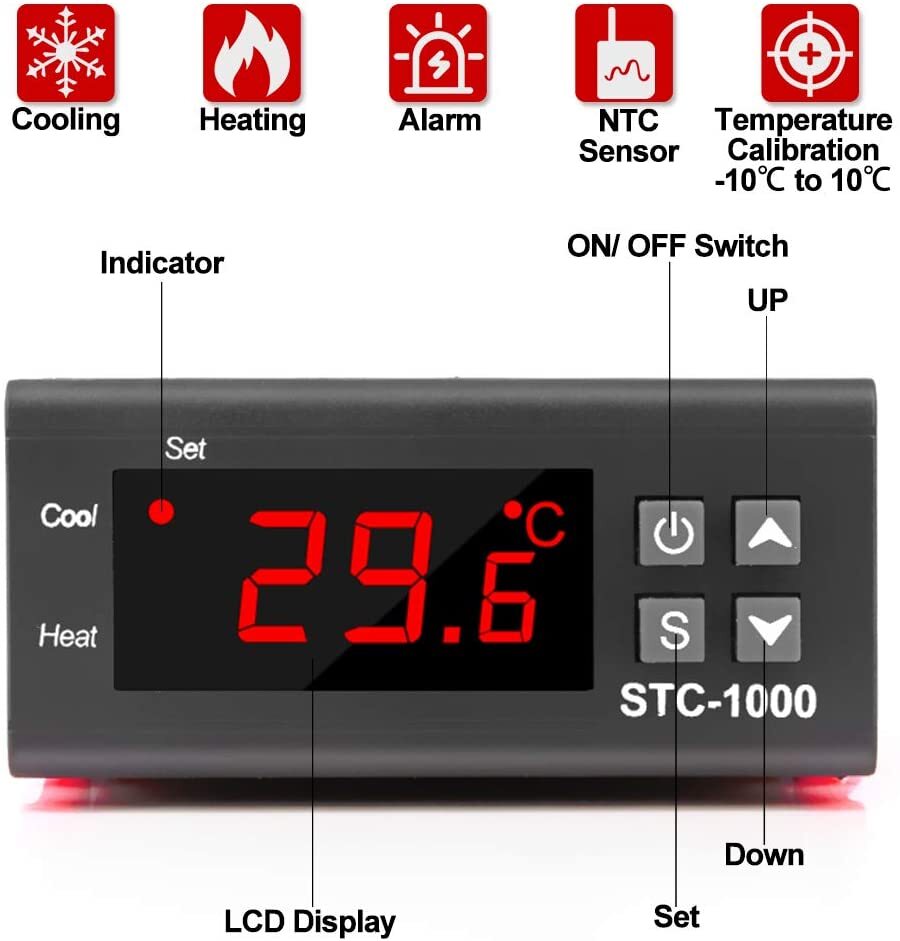 STC-1000 Digital Temperature Controller Thermostat w/ Sensor AC 110V Universal