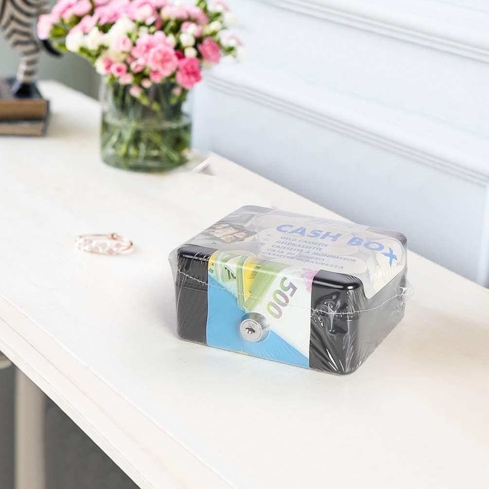 Chic Black Cash Box with Key Lock – Essential for Teens & Adults – 4.92” x 3.94”