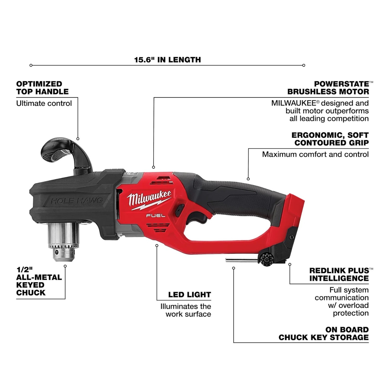 Milwaukee 2807-20 M18 Fuel Hole Hawg Cordless Right Angle Drill