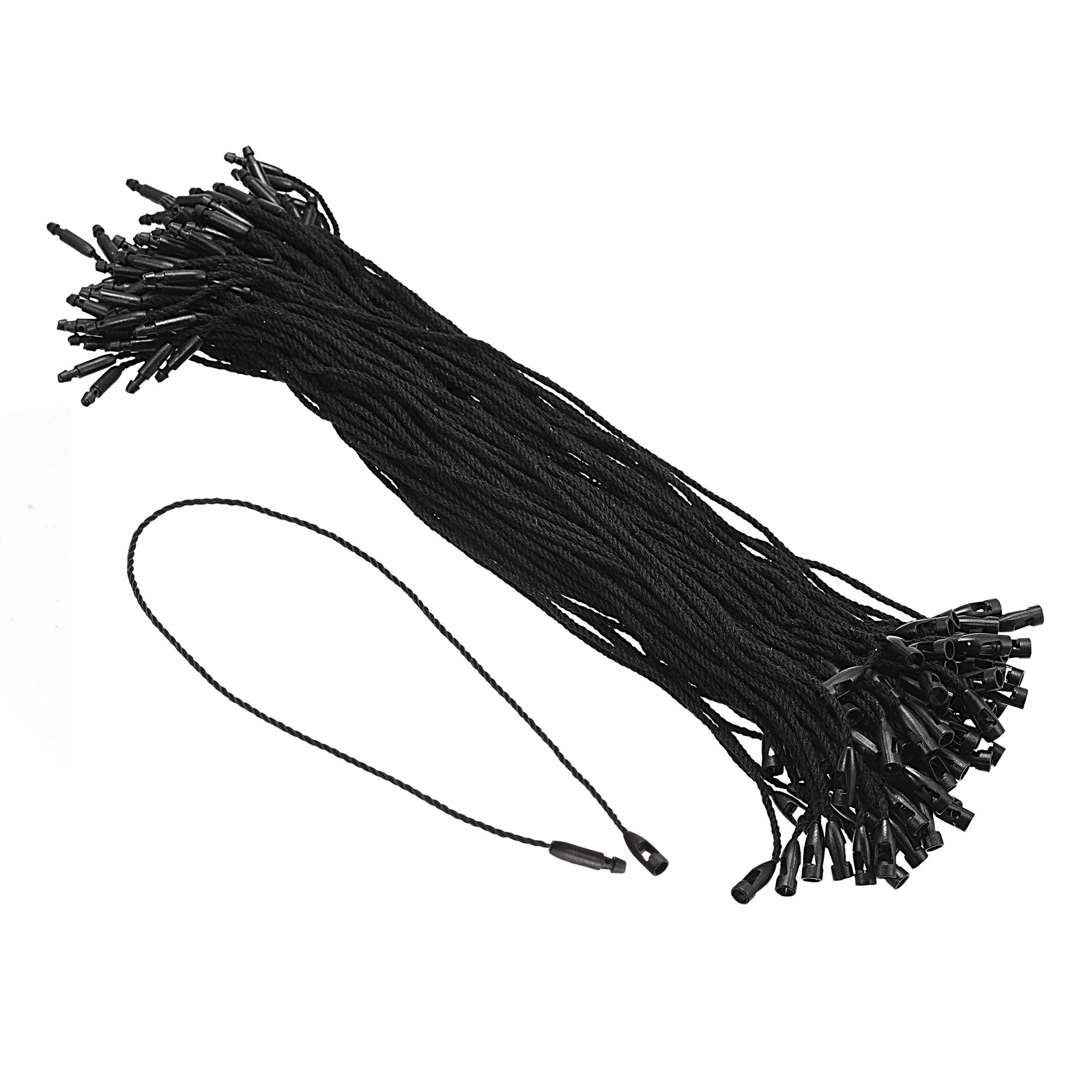 100pcs Cotton Hang Tag String Snap Lock Price Tag Fastener Ties Black 7.8″