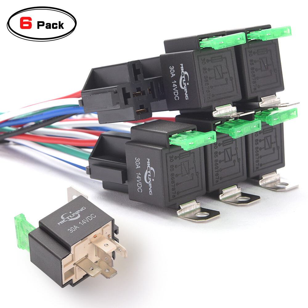 6x 5Pin 30Amp Fuse Relays Switch Harness 14AWG Wire For Automotive Car Boat RV