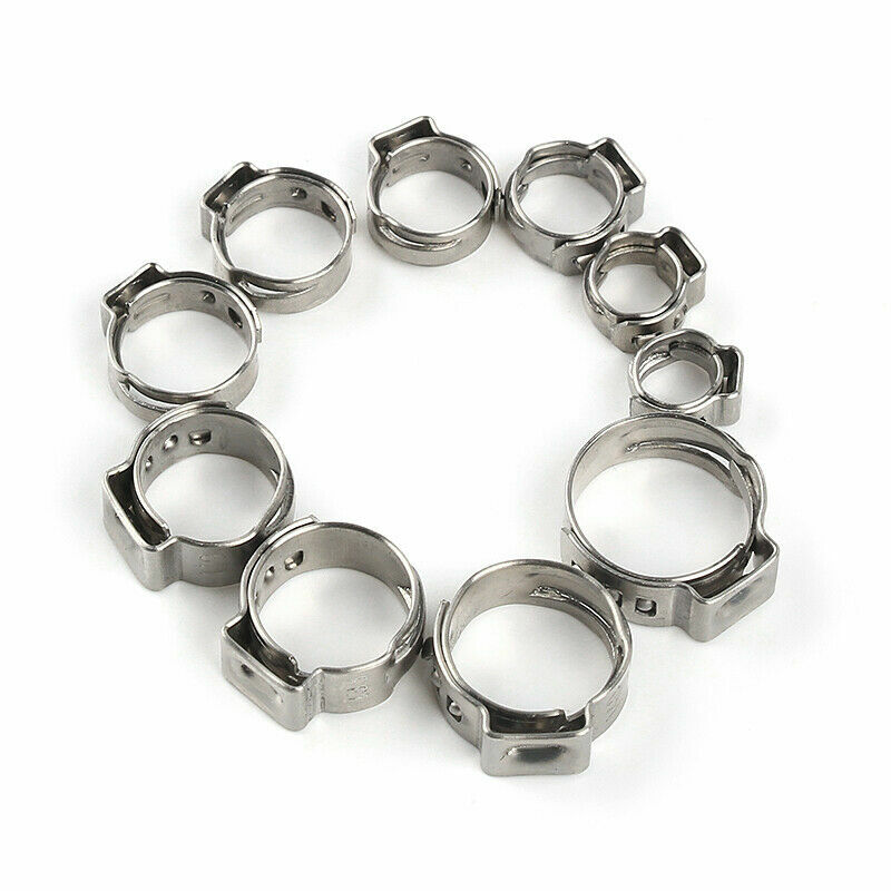 100PCS Assortment Hose Clamps Kit Stainless Steel Ear Cinch Ring Crimp Pinch Set