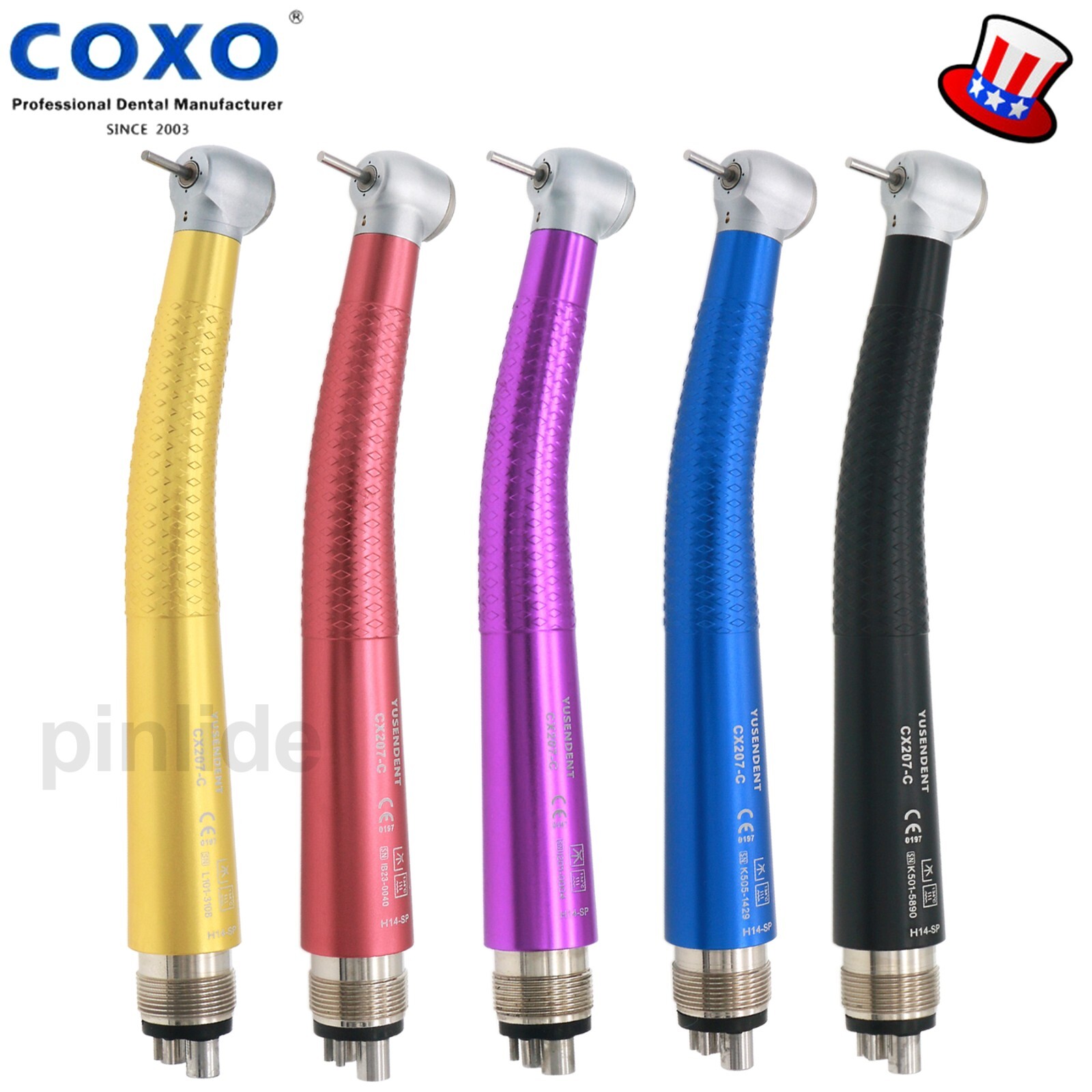 US COXO Dental Colorful High Speed Handpiece Push Button Air Turbine 4 Holes