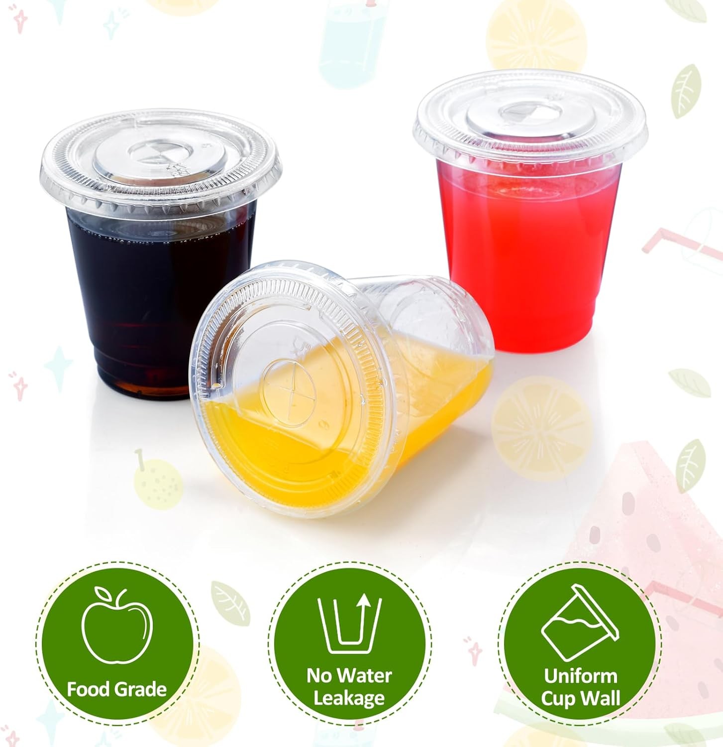 Eupako 8 oz Plastic Cups with Lids 100 Sets, 8 Ounces, 8 OZ (Pack of 100)