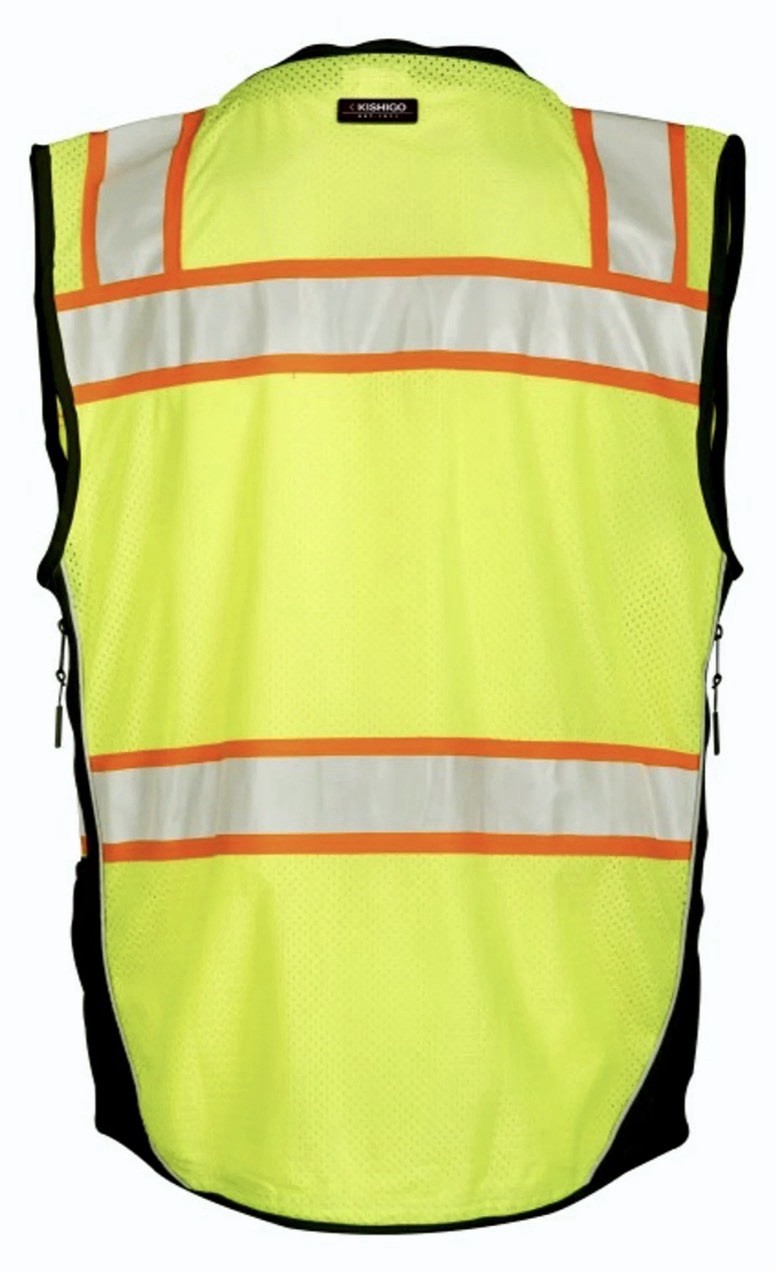 Kishigo Premium Black Series Men’s Surveyors Vest S5002, Class 2 Hi-Vis, Medium