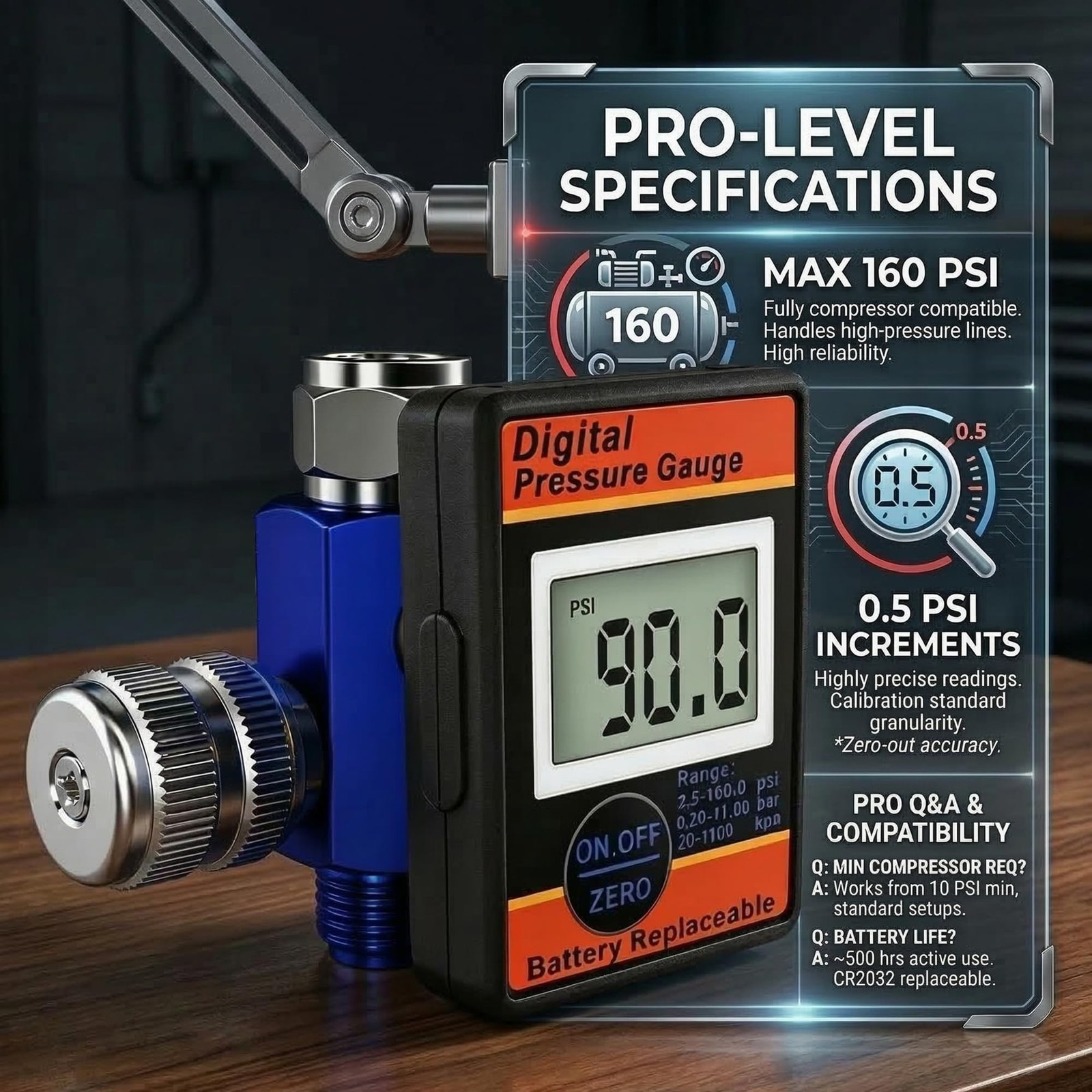 LE LEMATEC Digital Air Compressor Pressure Regulator and Gauge with LED Displ…