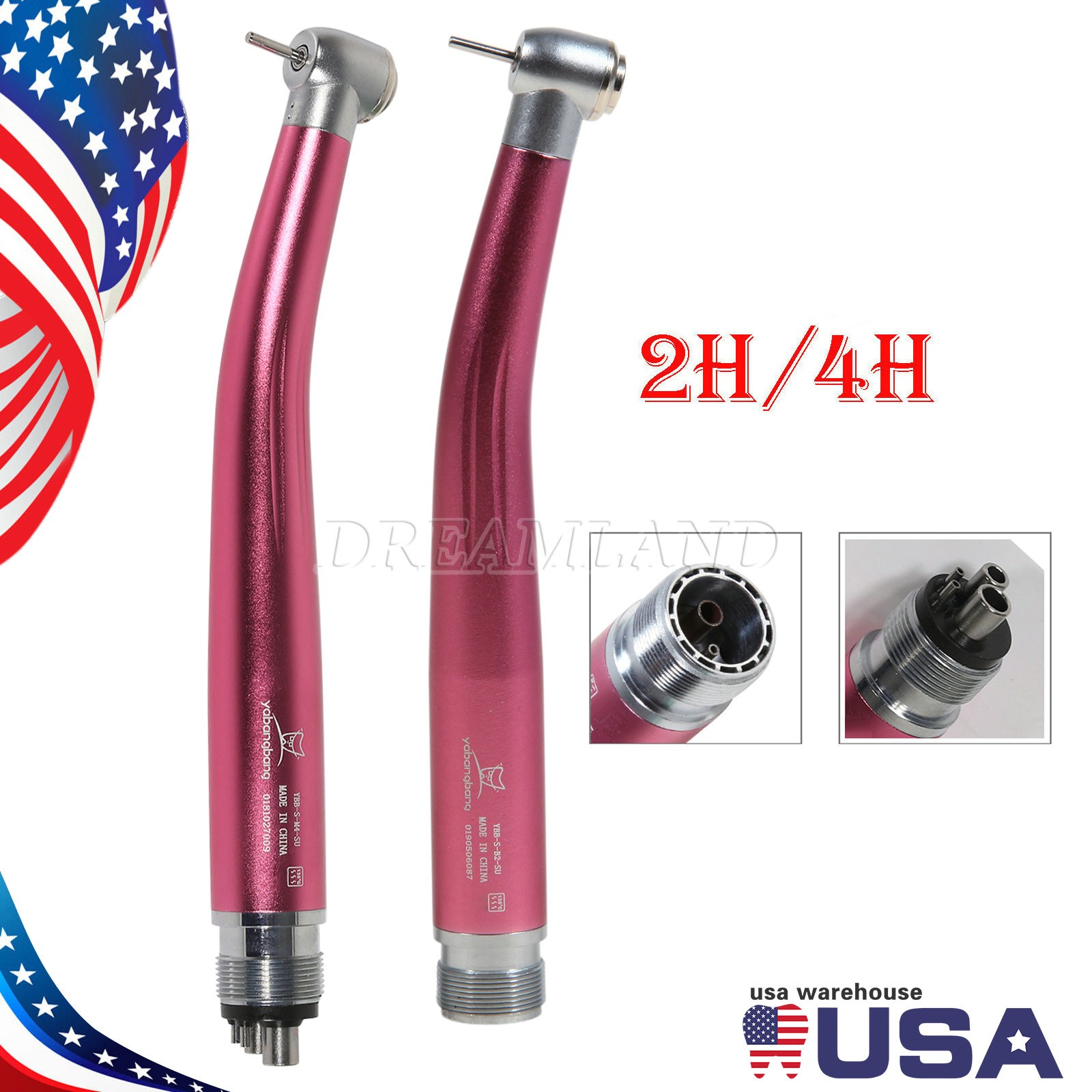 Dental High Speed Handpiece Air Turbine Push Button 2/4 Hole Yabangbang Pink
