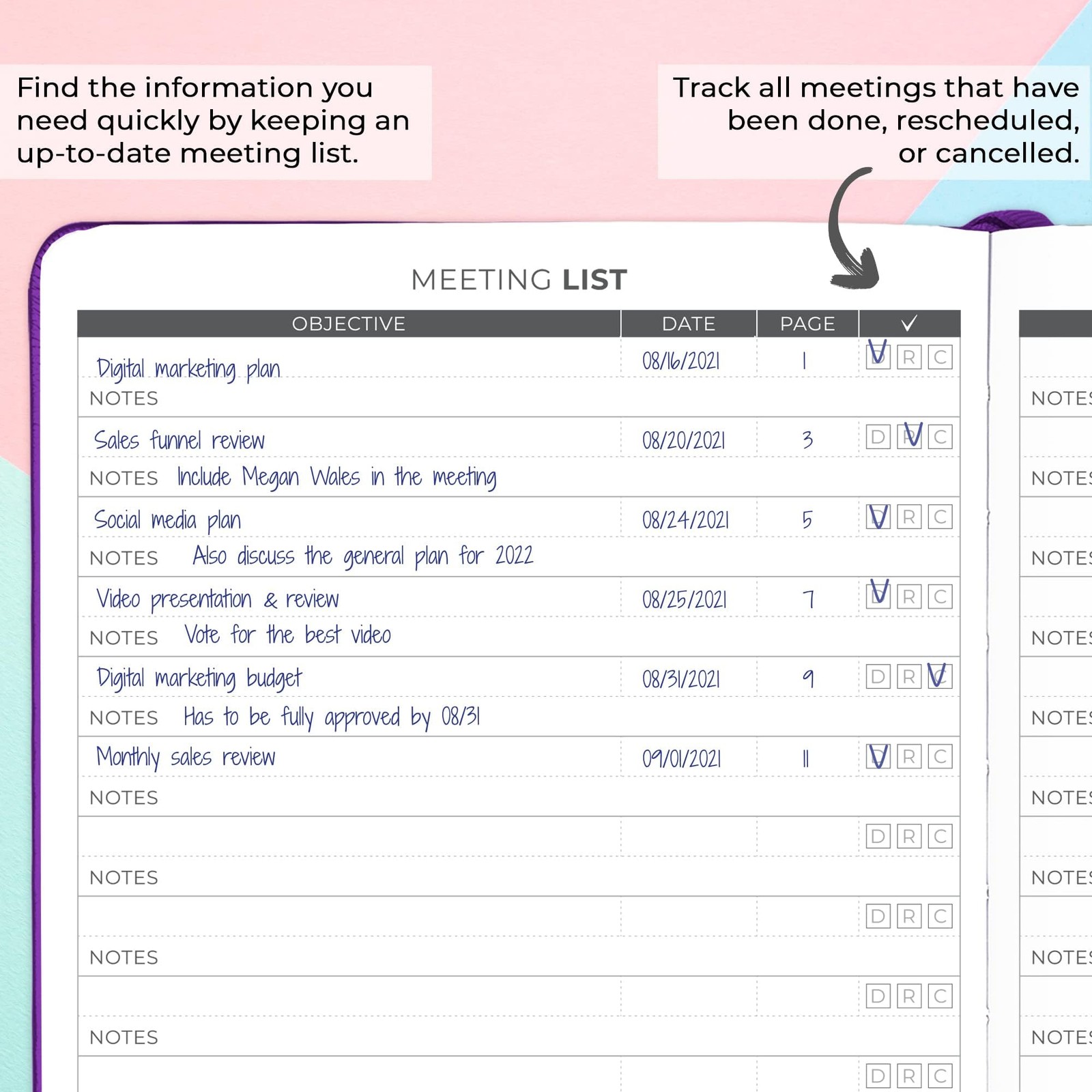 Clever Fox Meeting Notebook – Work & Business A5 (5.8» x 8.3»), Purple