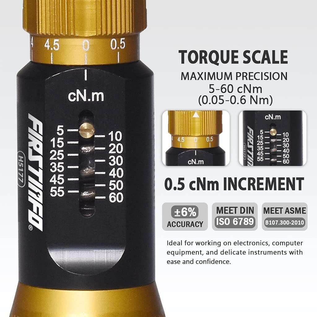 Precision Torque Limiting Screwdriver: 0.44-5.31 in-lb Range, Quick-Release