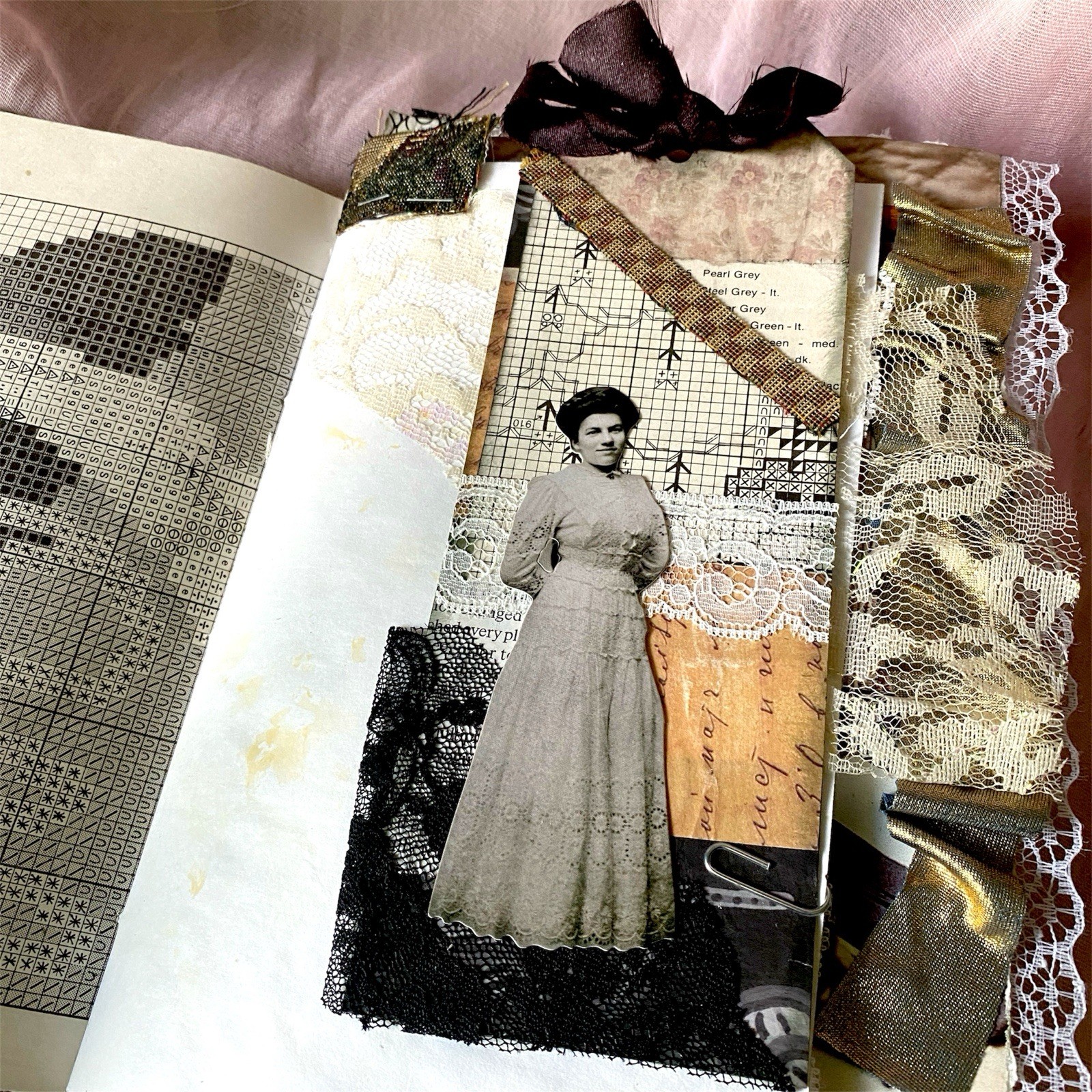 Handmade Authentic Vintage Junk Journal Book 90 Pgs Layered Lace Pockets Diary