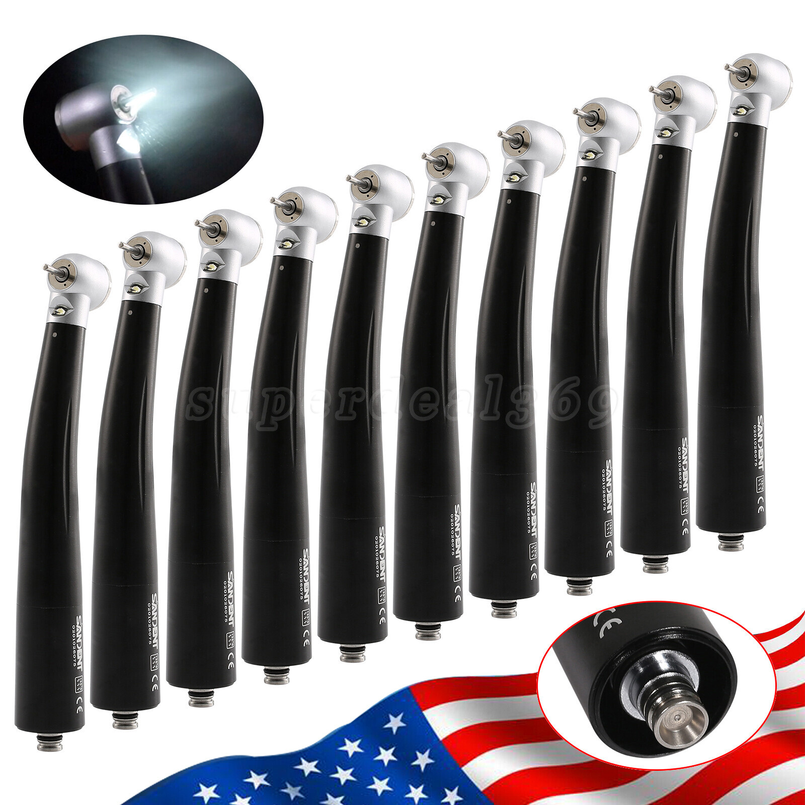 1-10pcs SANDENT Dental LED E-generator Triple Handpiece fit NSK 4 Hole Coupler