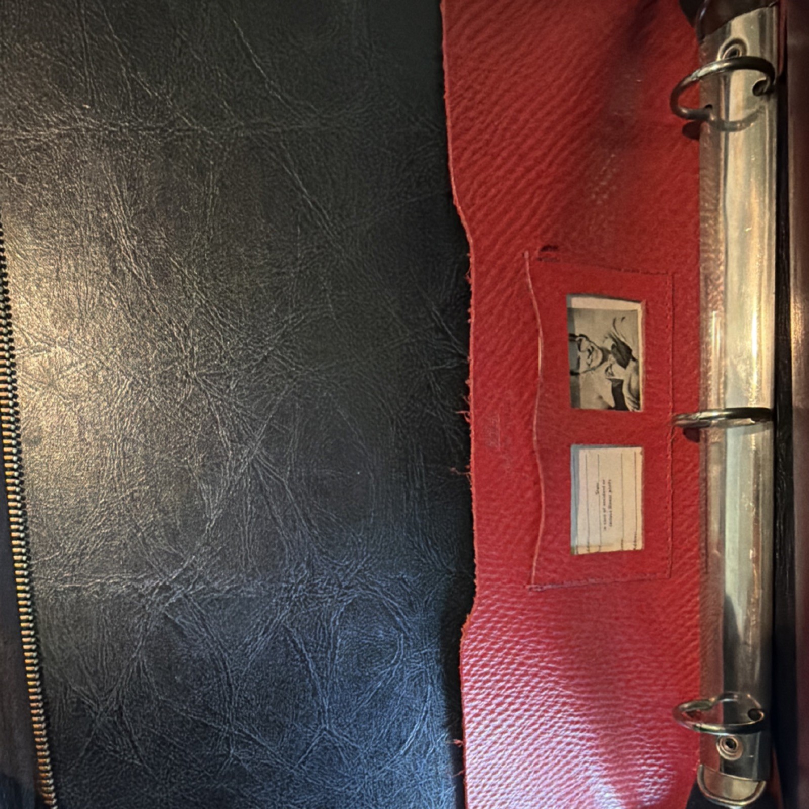 Bosca Leather Daily Use Binder Red Black Zippered Closure Front Insert Pocket