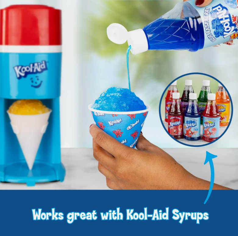 Kool-Aid Electric Ice Shaver Snow Cone Maker with SS Blades Red/White/Blue NEW