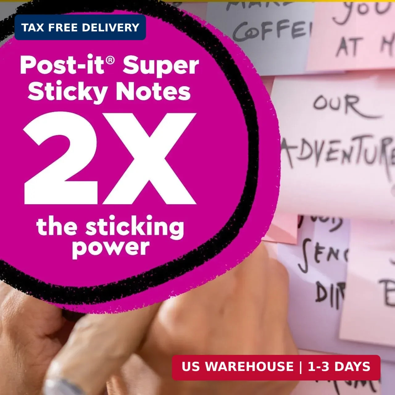 Post-it 100% Recycled Paper Super Sticky Notes, 3 in. x 3 in., 5 Pads, 70 Sheets