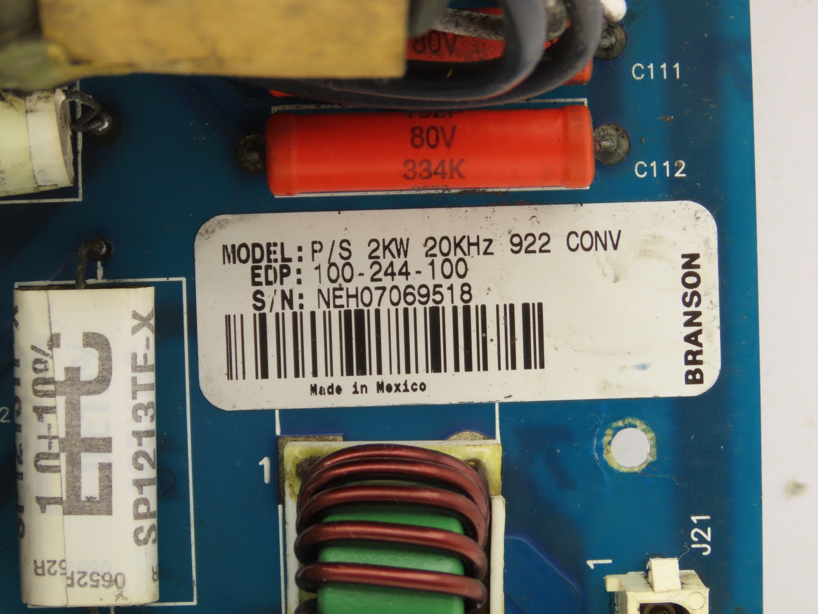 Branson Ultrasonics 100-244-100 2KW 922 Driver Board Converter Circuit Board