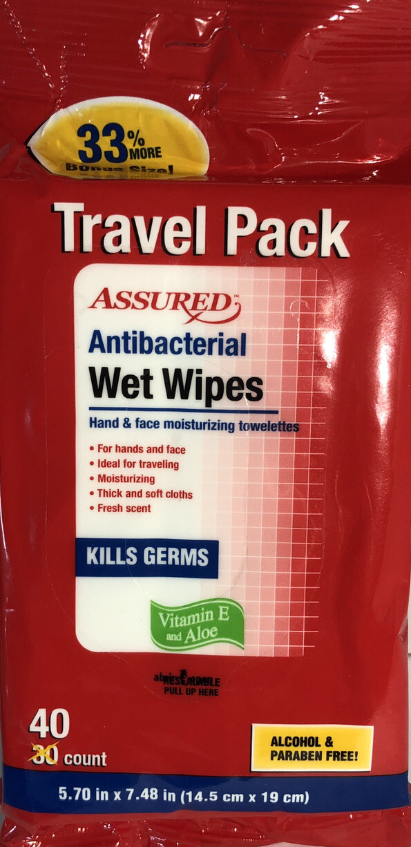 3pk 40ea =120 Total Assured Wet Wipes Cloths Travel Pk W Vitamin E + Aloe-SHIP24