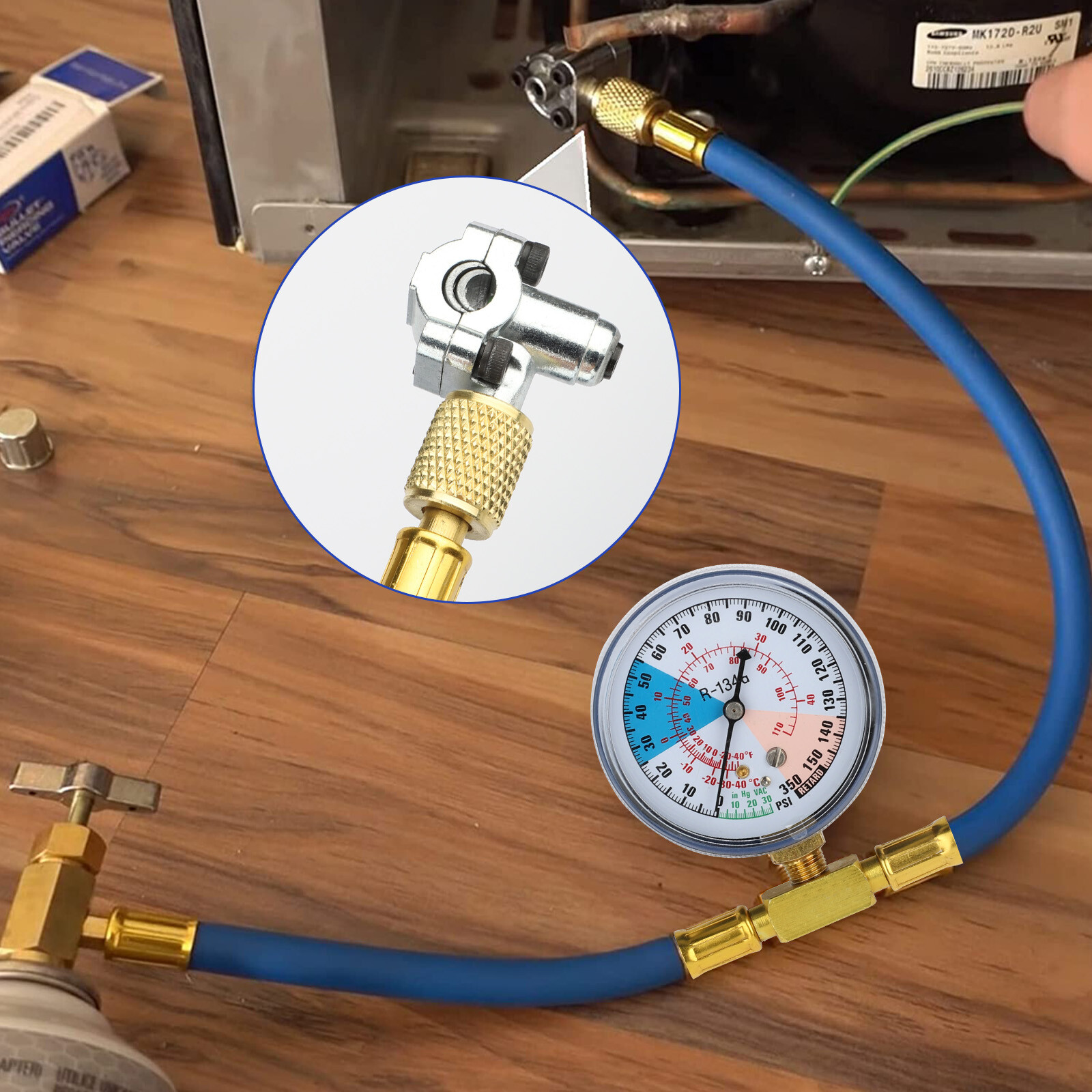 BPV31 Bullet Piercing Tap Valve Kits Tool w/Pressure Gauge for Home Refrigerator