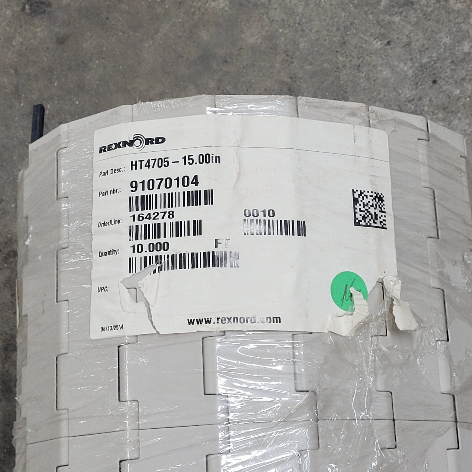 Rexnord 91070104 Mat Top Conveyor Chain, HT4705-15.00IN, 10′ Long, 15″ Wide