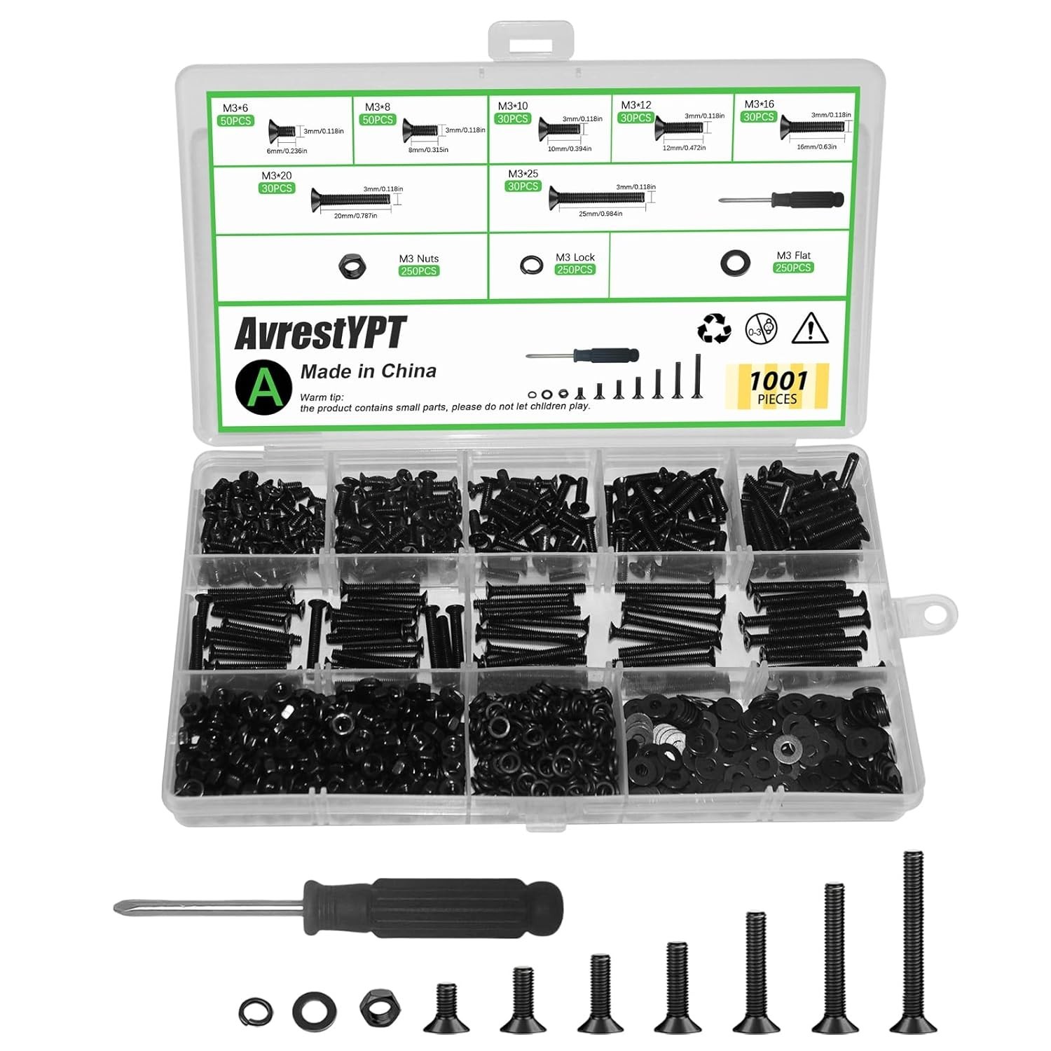 1001 Pcs M3 Countersunk Screws Assortment Kit, Flat Head Machine Screws Phillips