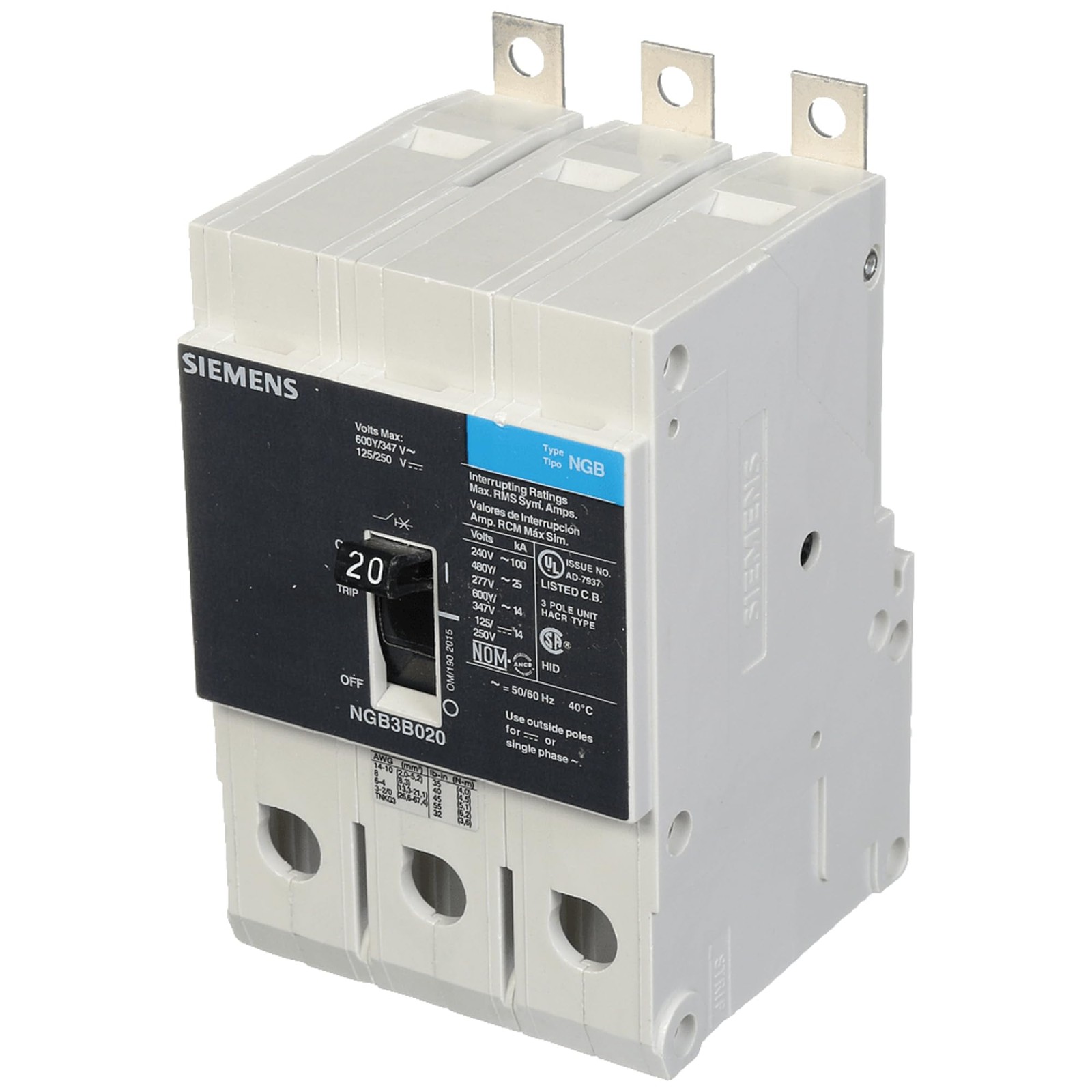 SIE NGB3B020B; 3P 20A 600V CB