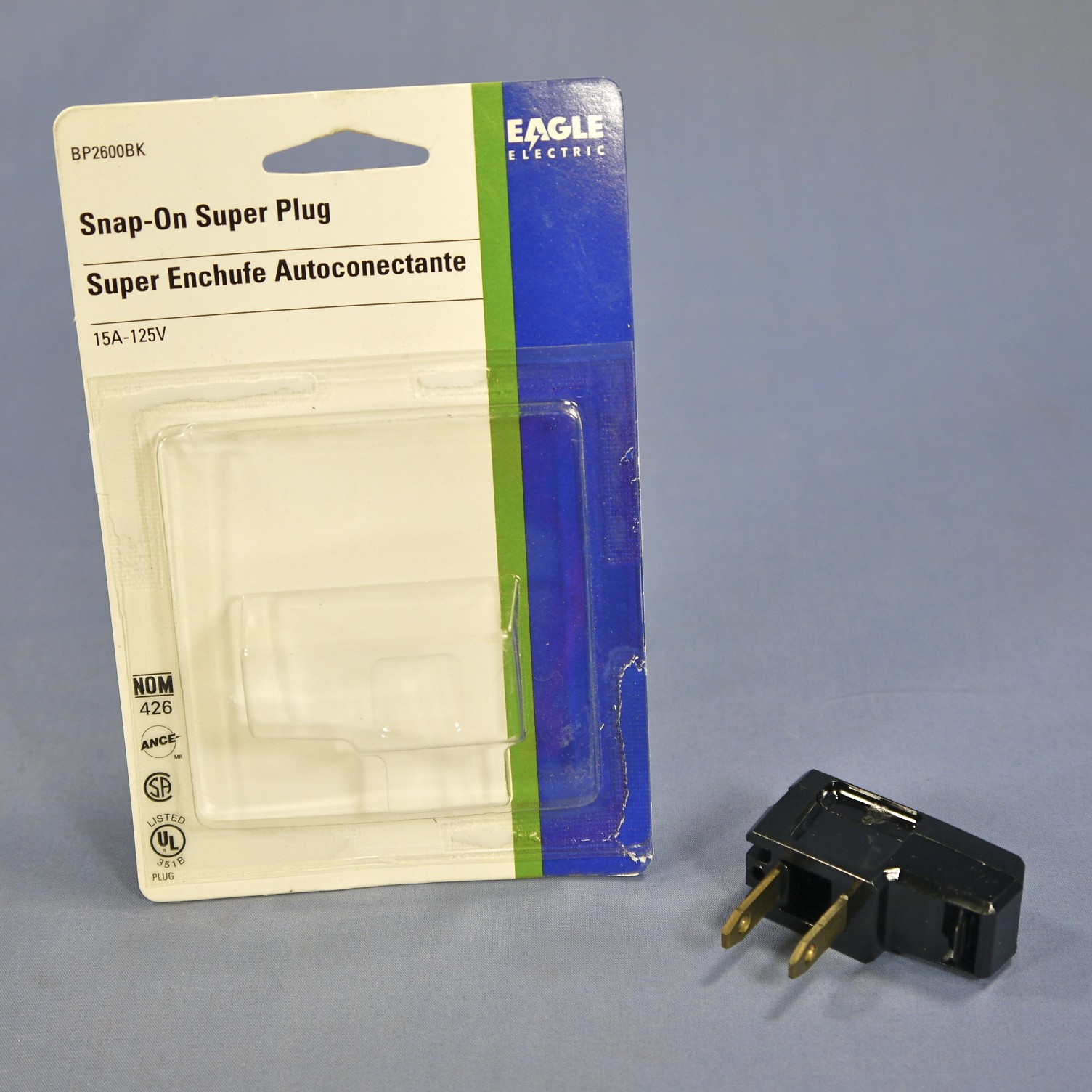 Eagle Black Plug Right Angle Side Mount 15A 125V Non-Polarized 1-15P BP2600BK
