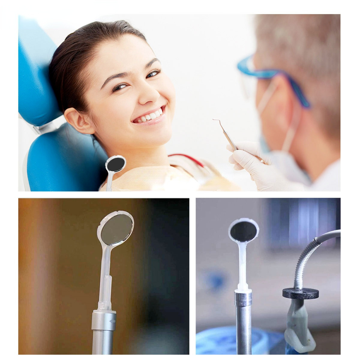 1 Set Dental Disposable Anti-fog Saliva Mouth Mirror 50Pcs w Handle Silicon Tube