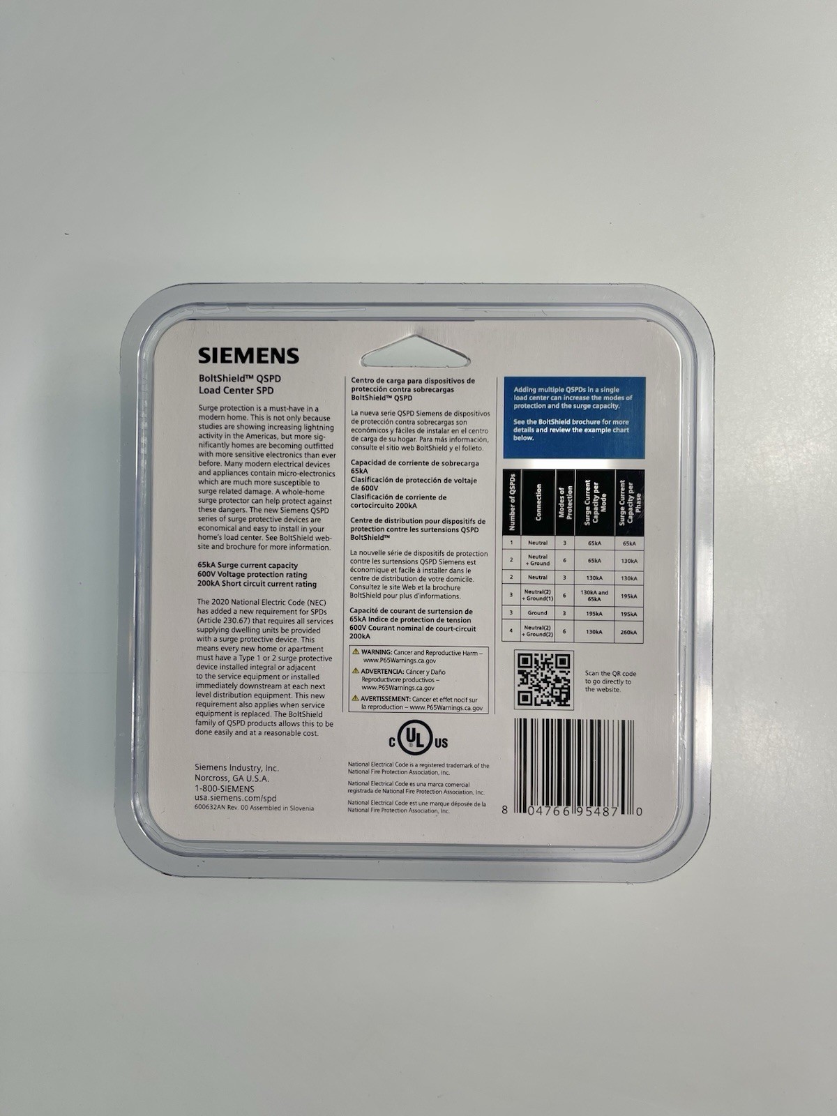 Siemens QSPD2A065P BoltShield 2-Pole 120/240V Surge Protection 65kA Amp Breaker