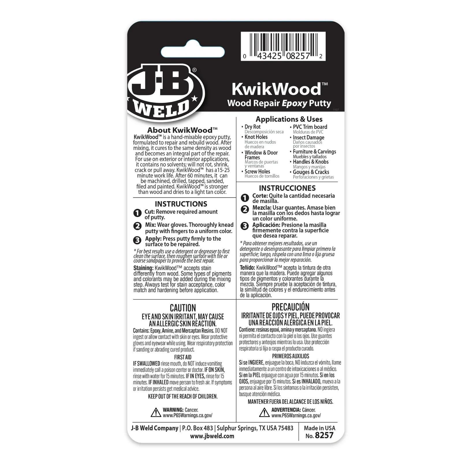 J-B Weld Tan KwikWood Wood Repair Epoxy Putty, 1 oz. Stick