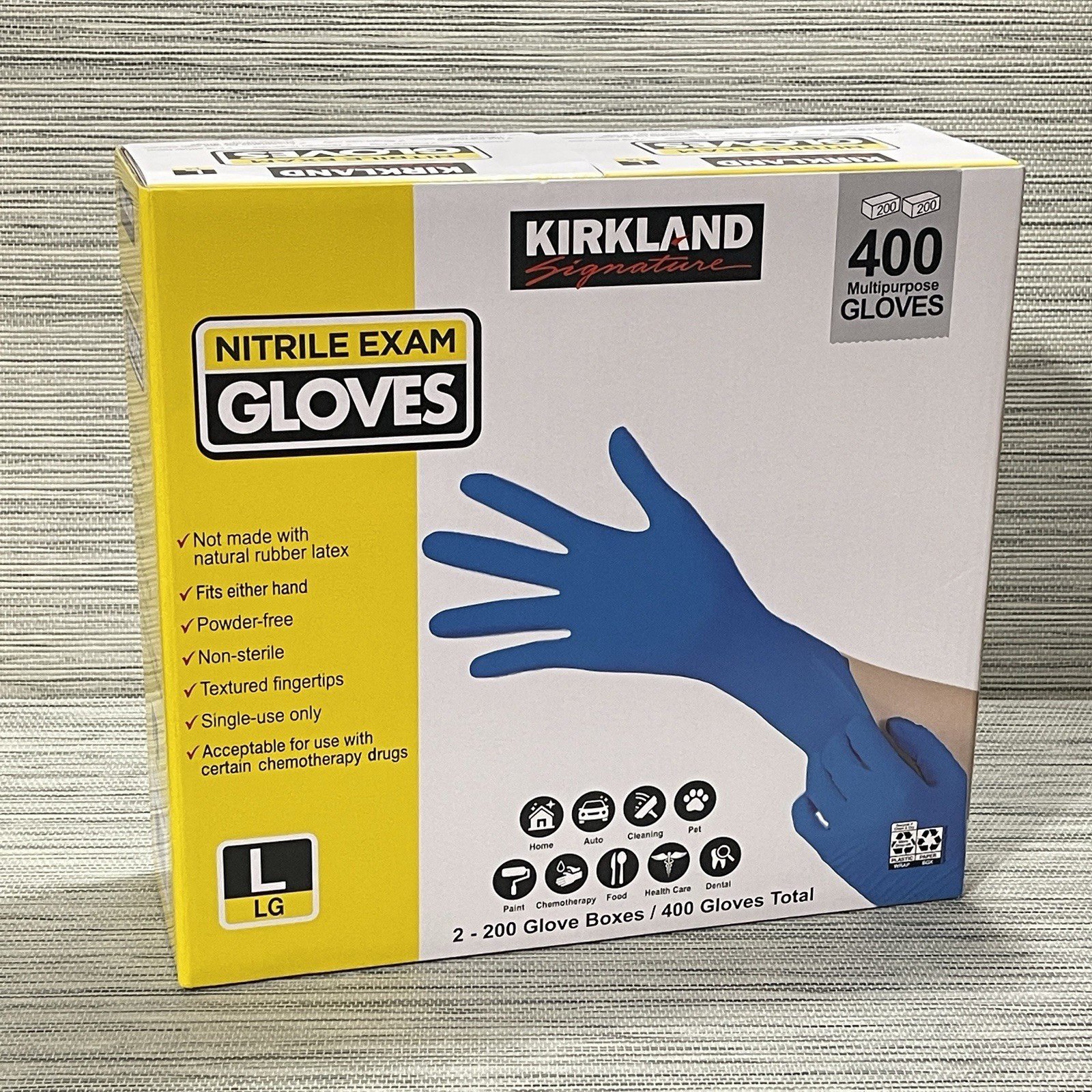 Kirkland Size L Nitrile Gloves 200 Ct Powder-Free Non-Latex Gloves Blue