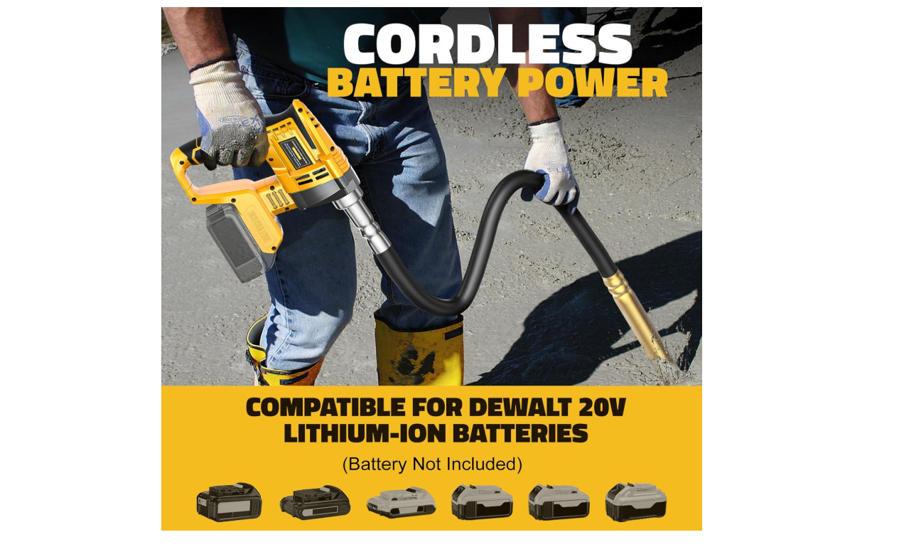 Handheld Concrete Vibrating Tool Compatible with Dewalt 20V Battery, 600W Cordle