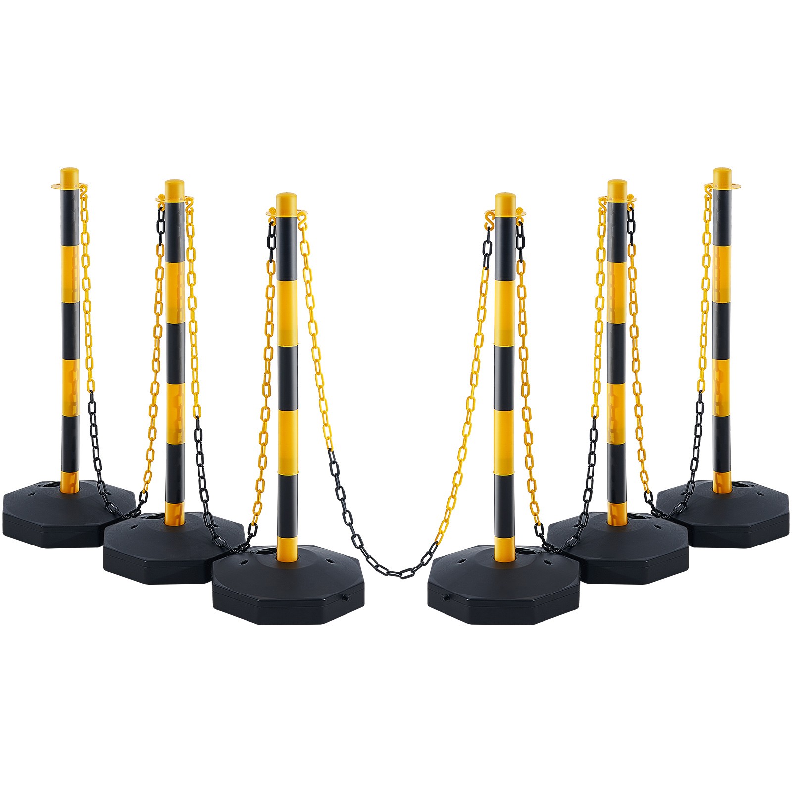 VEVOR 6PCs Traffic Delineator Post Cones with Fillable Base 8FT Chain Adjustable