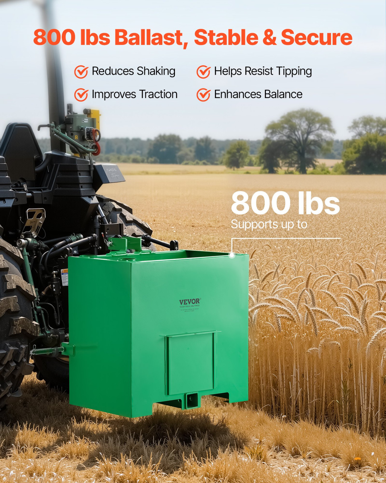 3 Point Tractor Ballast Box 800lb Cat 1 Hitch Receiver Green