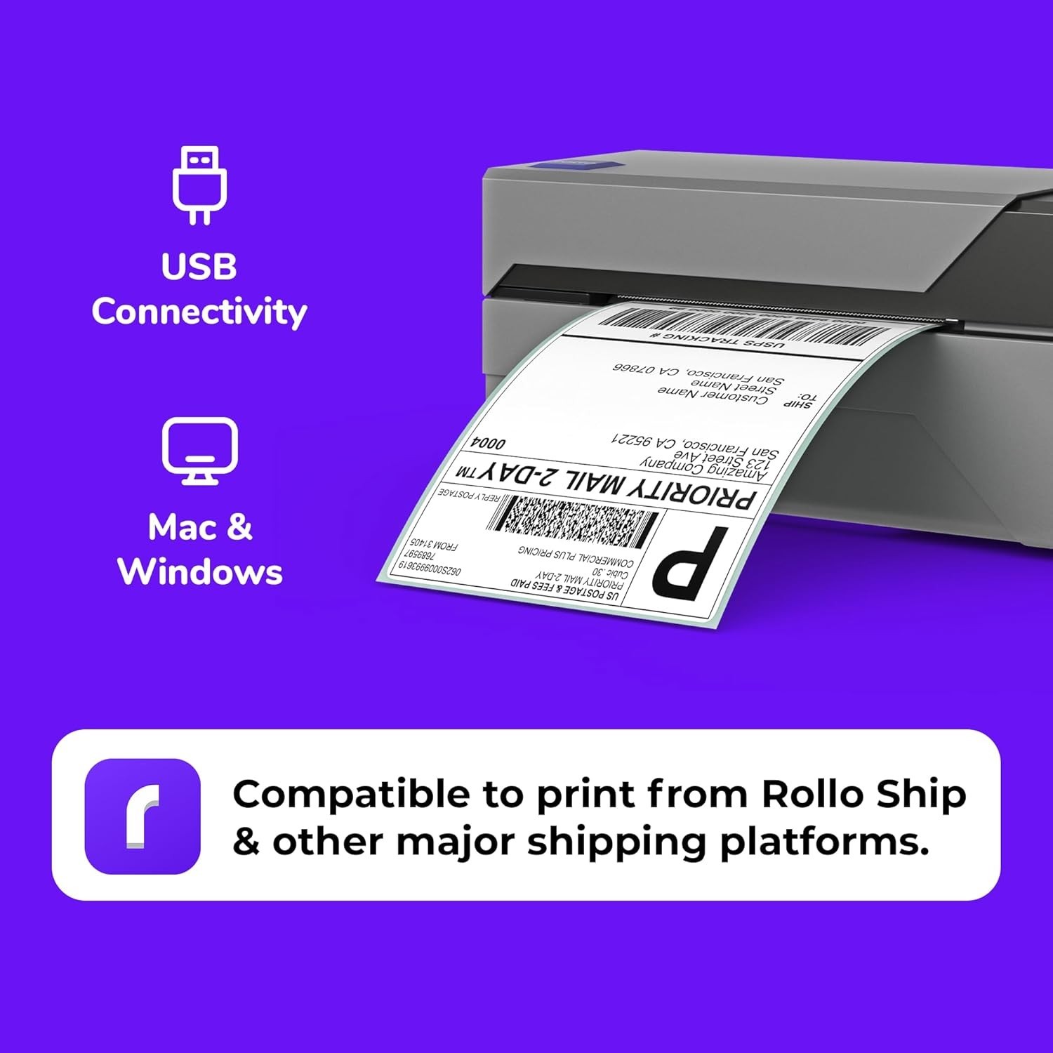 Rollo USB Shipping Label Printer – Commercial Grade 4×6 Thermal Label Printer…