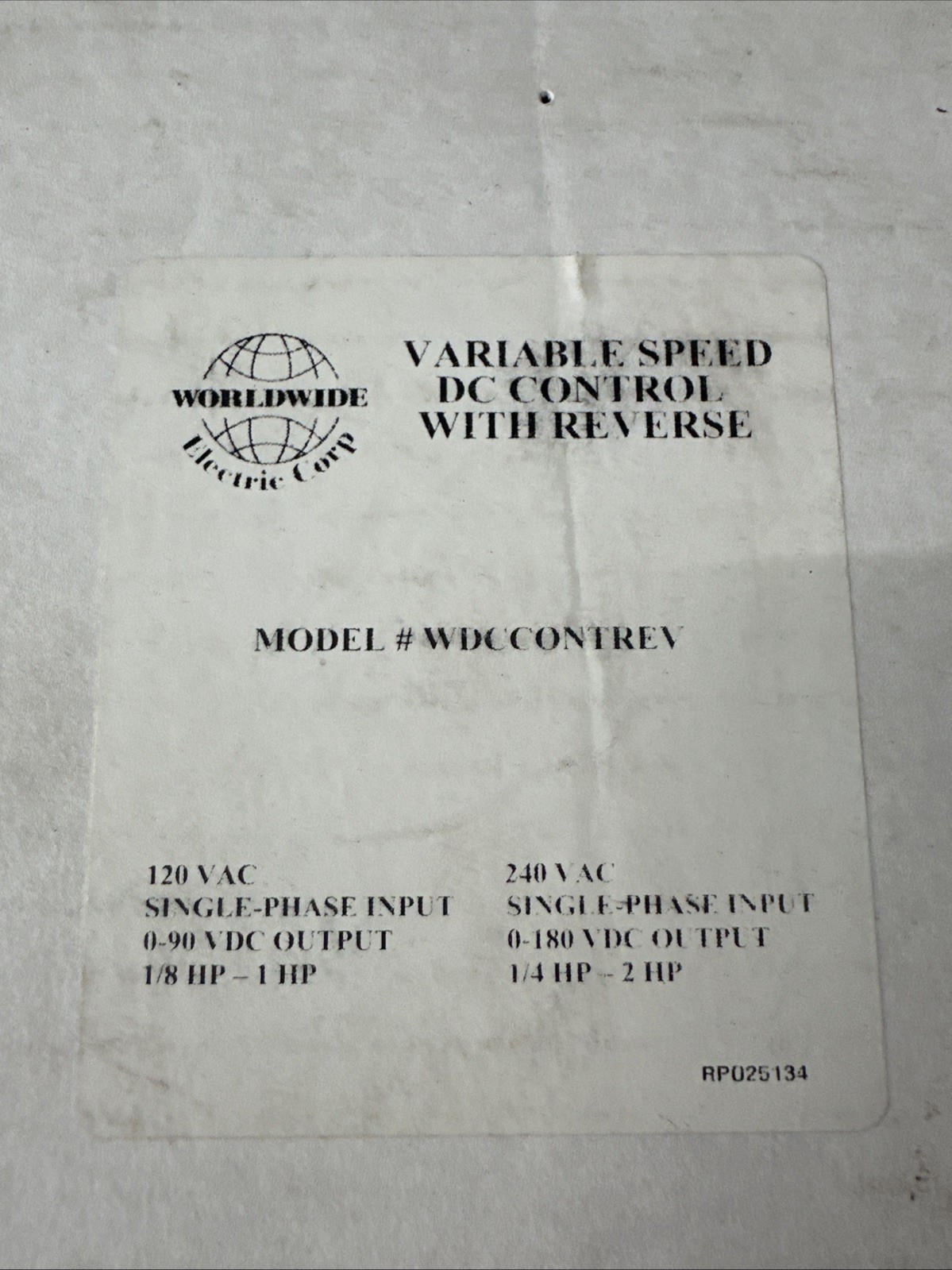 120/240 VAC Input 90/180 VDC Output DC MOTOR SPEED CONTROLLER 1/8-2 HP