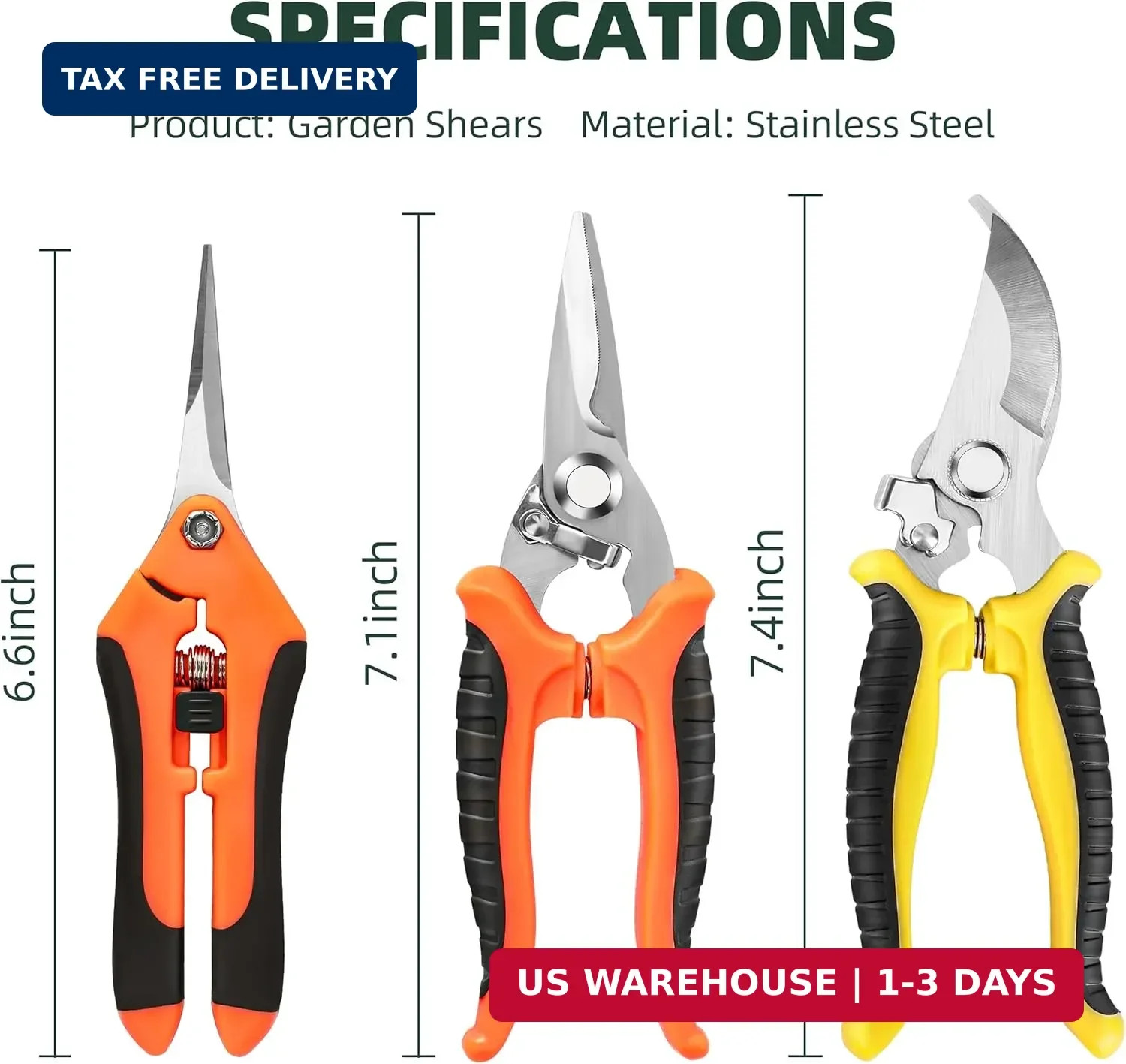 EWPJDK 3 Pack Garden Pruning Shears Scissors Clippers Stainless Steel | Gardenin