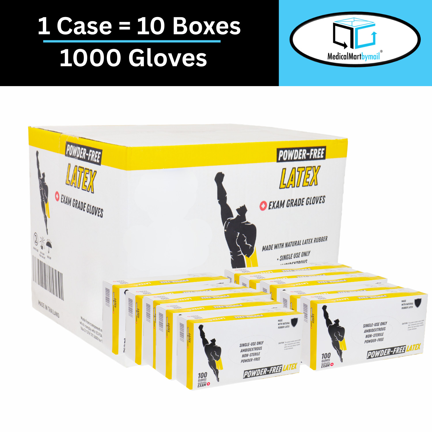 1000 Pcs Powder Free Latex Disposable Exam Gloves Large 4.5 Mil Natural Rubber