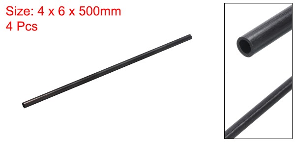 4 Pcs 4mm x 6mm x 500mm Carbon Fiber Tube Pultruded Carbon Fiber Tubing