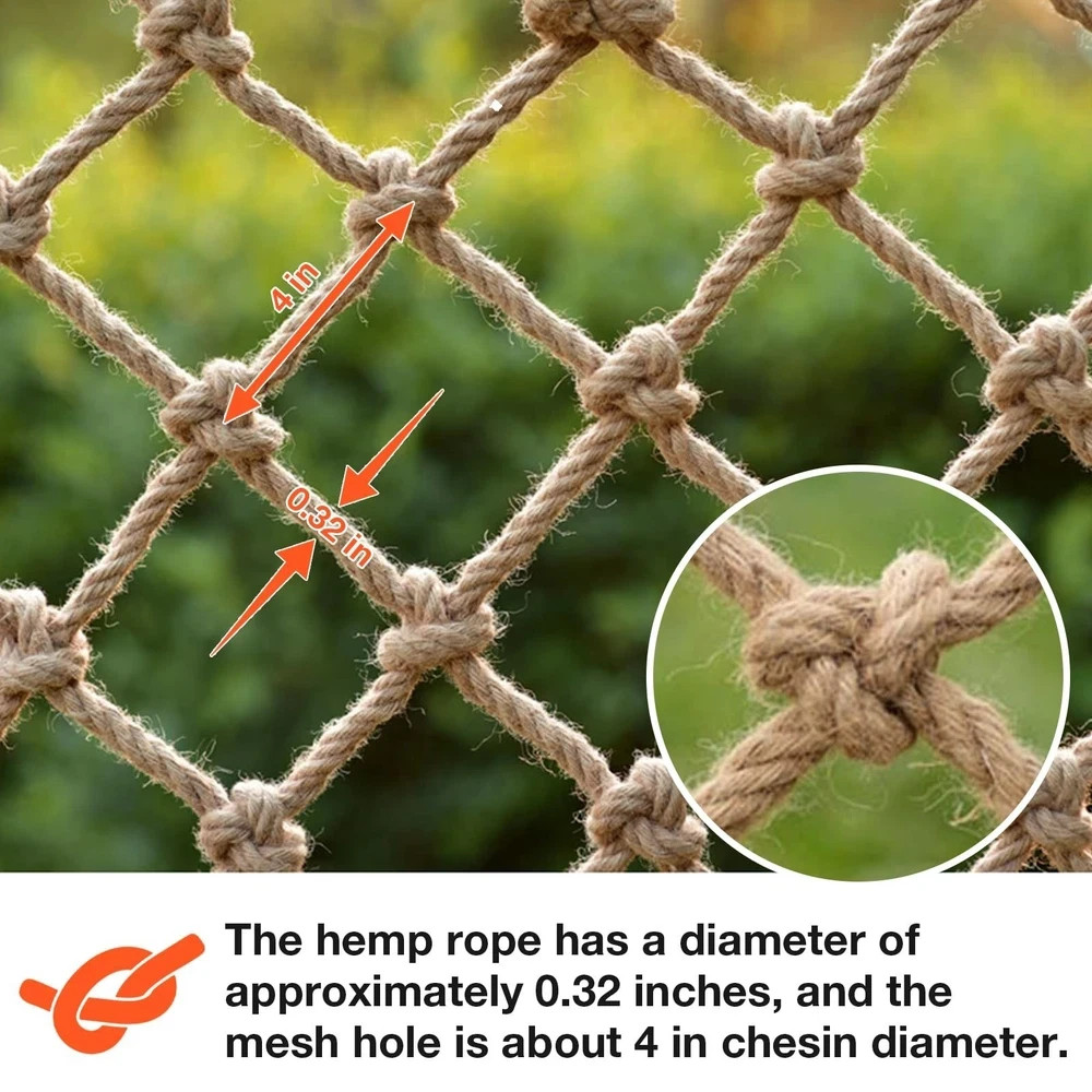 Hemp Rope Net (4ft x 12ft) Heavy Duty Natural Jute Rope Climbing Safety Netti…