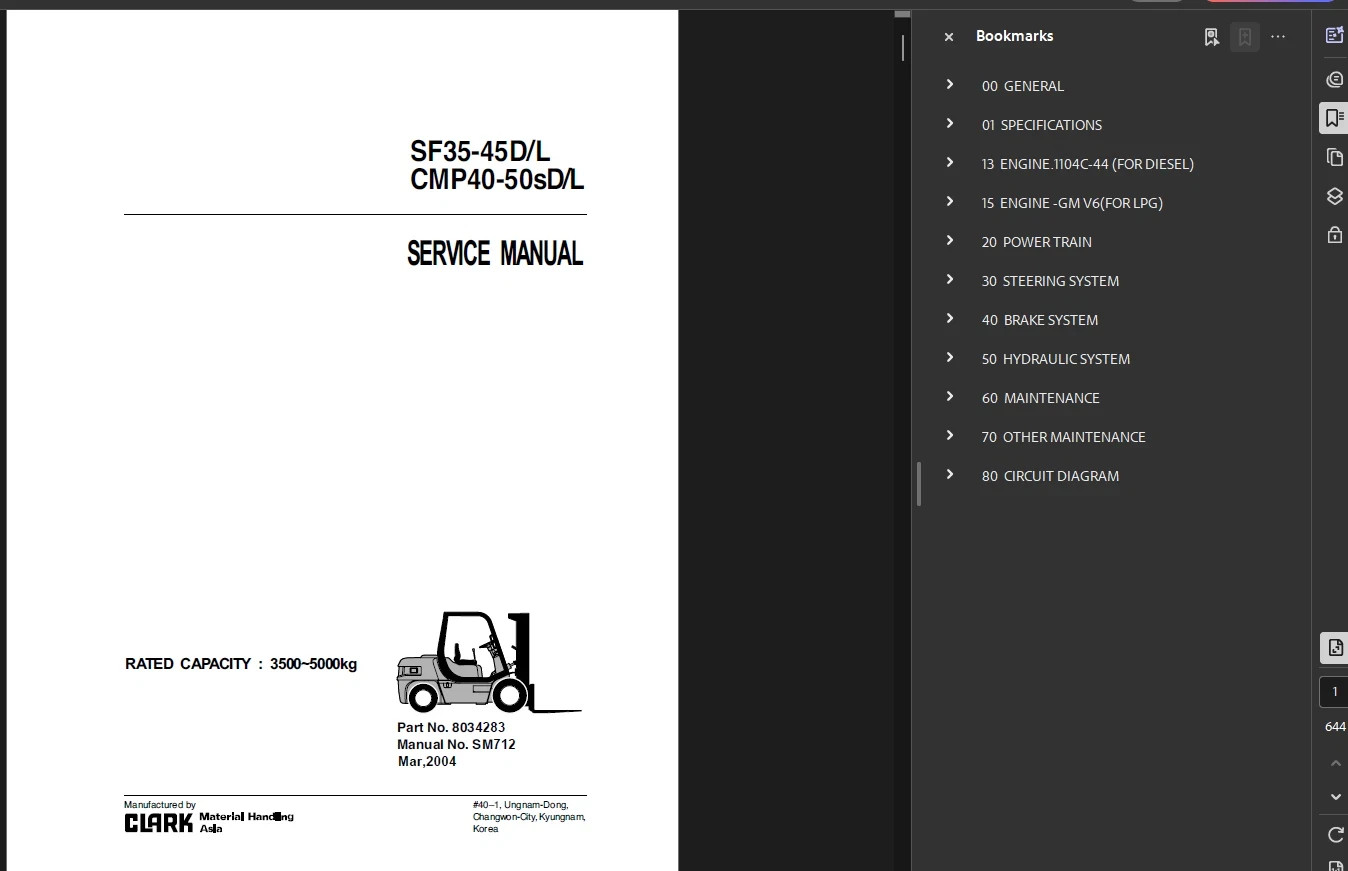 CLARK CMP75SD FORKLIFT OPERATORS SERVICE REPAIR SHOP MANUAL PDF ON USB