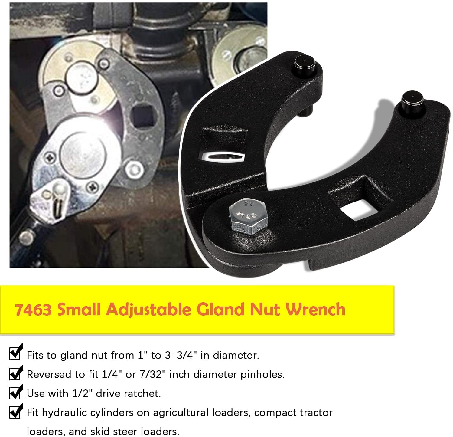 1266 & 7463 Gland Nut Wrench for Hydraulic Cylinder Nuts 2″ to 6″, 1″ to 3-3/4″