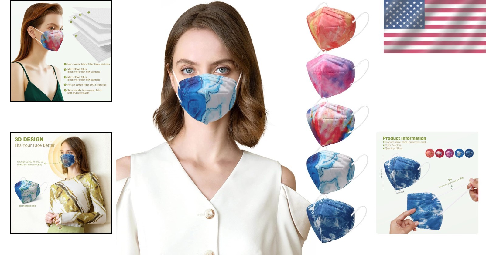 KN95 Face Masks for Adults, 50 Pack 10 Colors Disposable KN95 Masks, 5 Layer …
