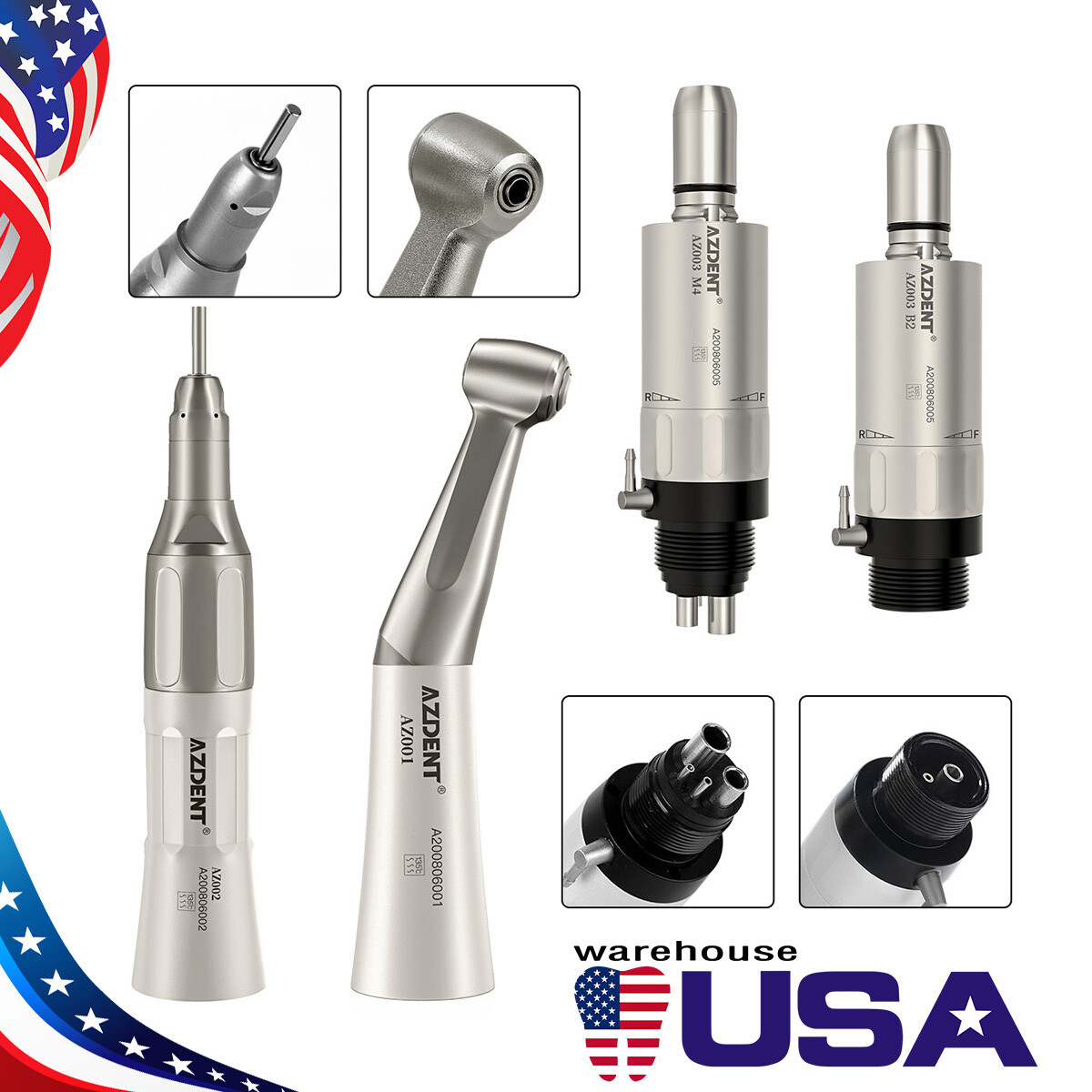 NSK Style Dental Low Speed Handpiece Kit Contra Angle Straight Air Motor 2/4Hole