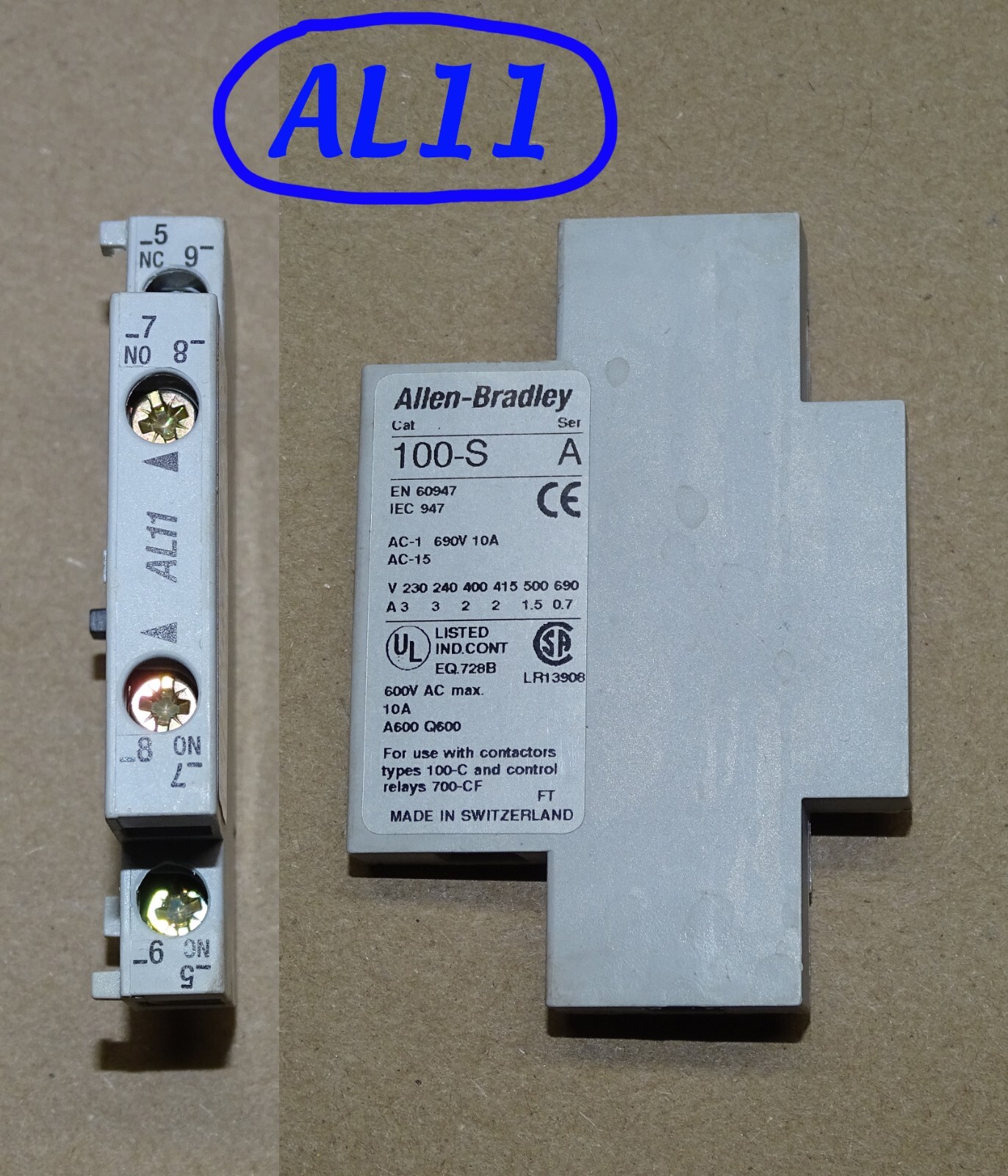 Allen Bradley 100-S Auxiliary Contact Block: A01, A10, A11, AL11, A20, B10, B11