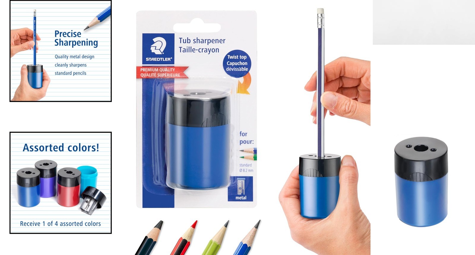 Portable No-Spill Pencil Sharpener with Precision Metal Blade – Assorted Colors