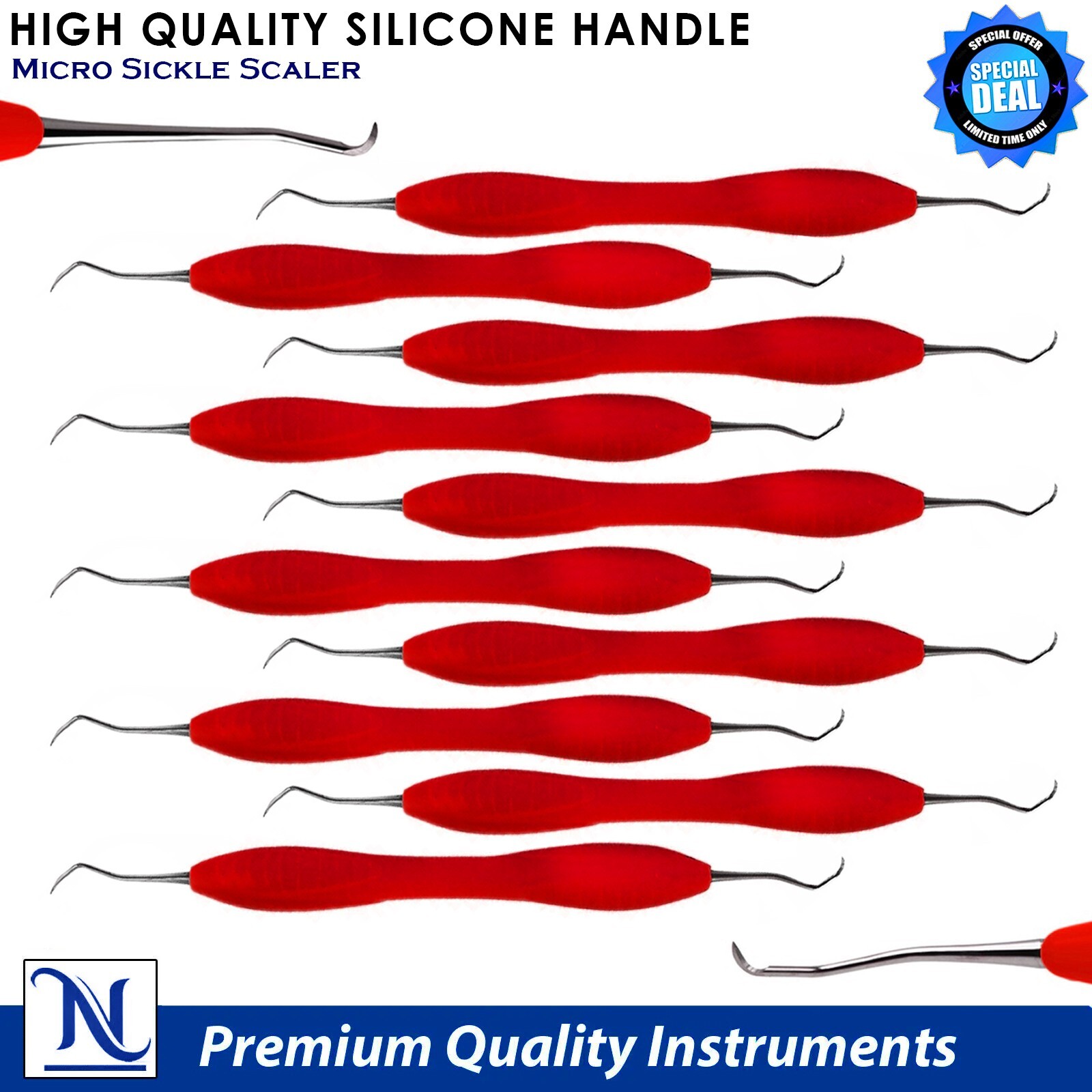 Micro Sickle Scaler RED Silicone Handle Tartar Scraper | Plaque Tooth Oral Care