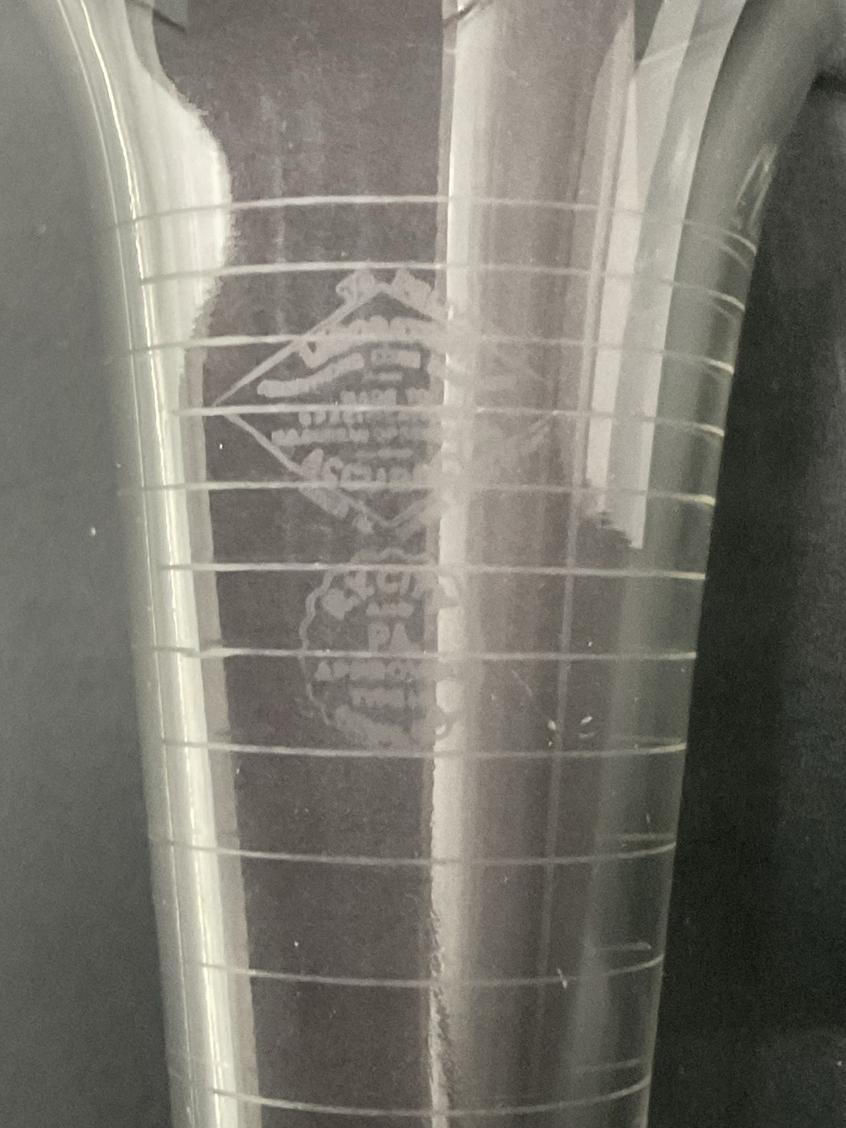 VTG Armstrong Cork Company Laboratory 60cc Etched Glass Beaker Footed 5.25”